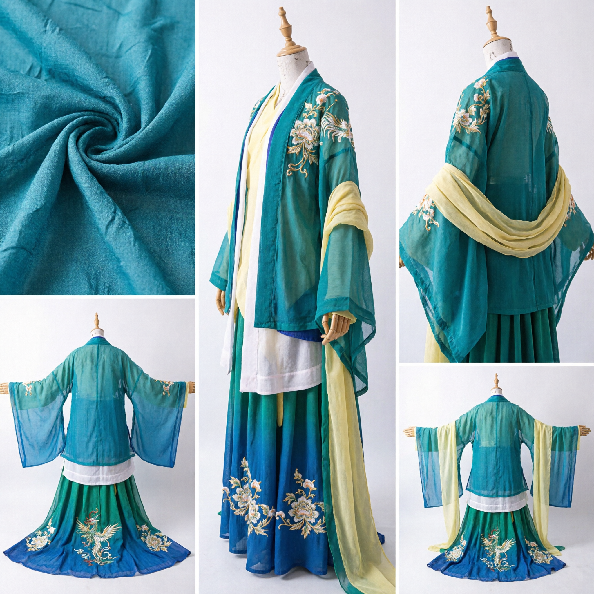 Traditional Chinese Hanfu Costume Teal and Yellow Ancient Fairy Dress Women Cosplay Clothing - Asian Costume