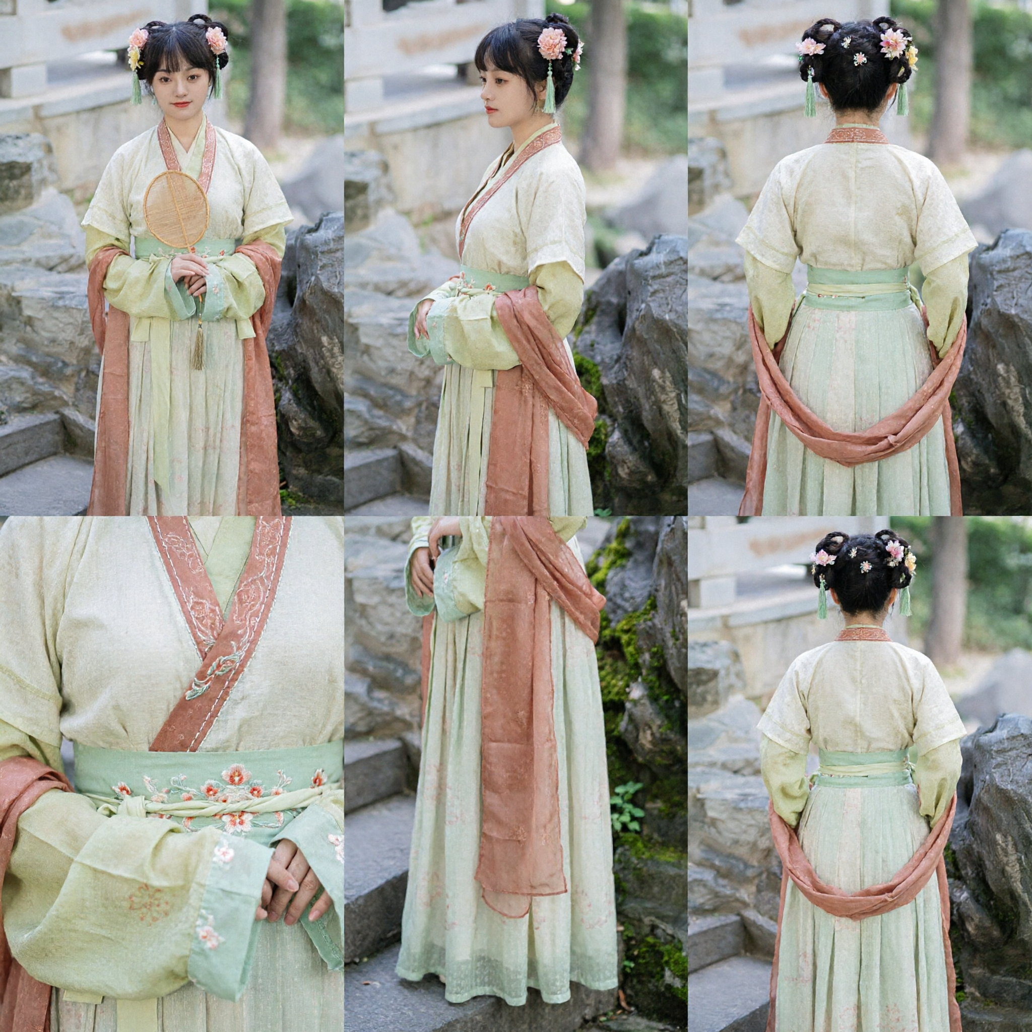 Traditional Chinese Hanfu Ancient Fairy Costume Light Green and Peach Elegant Dress for Women Cosplay - Asian Costume