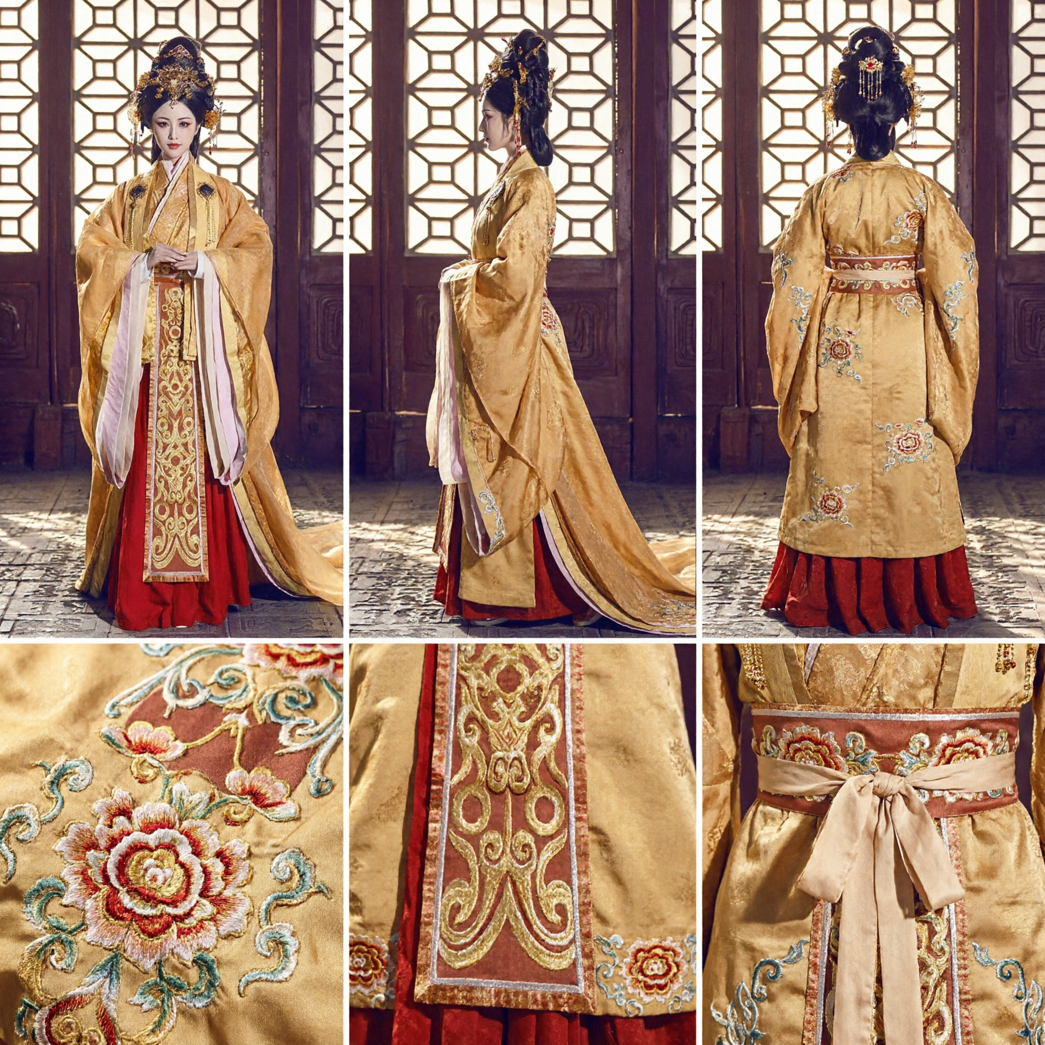 Women's Ancient Chinese Princess Hanfu Costume Gold Embroidered Yellow Robe Traditional Dress for Stage Performance - Asian Costume