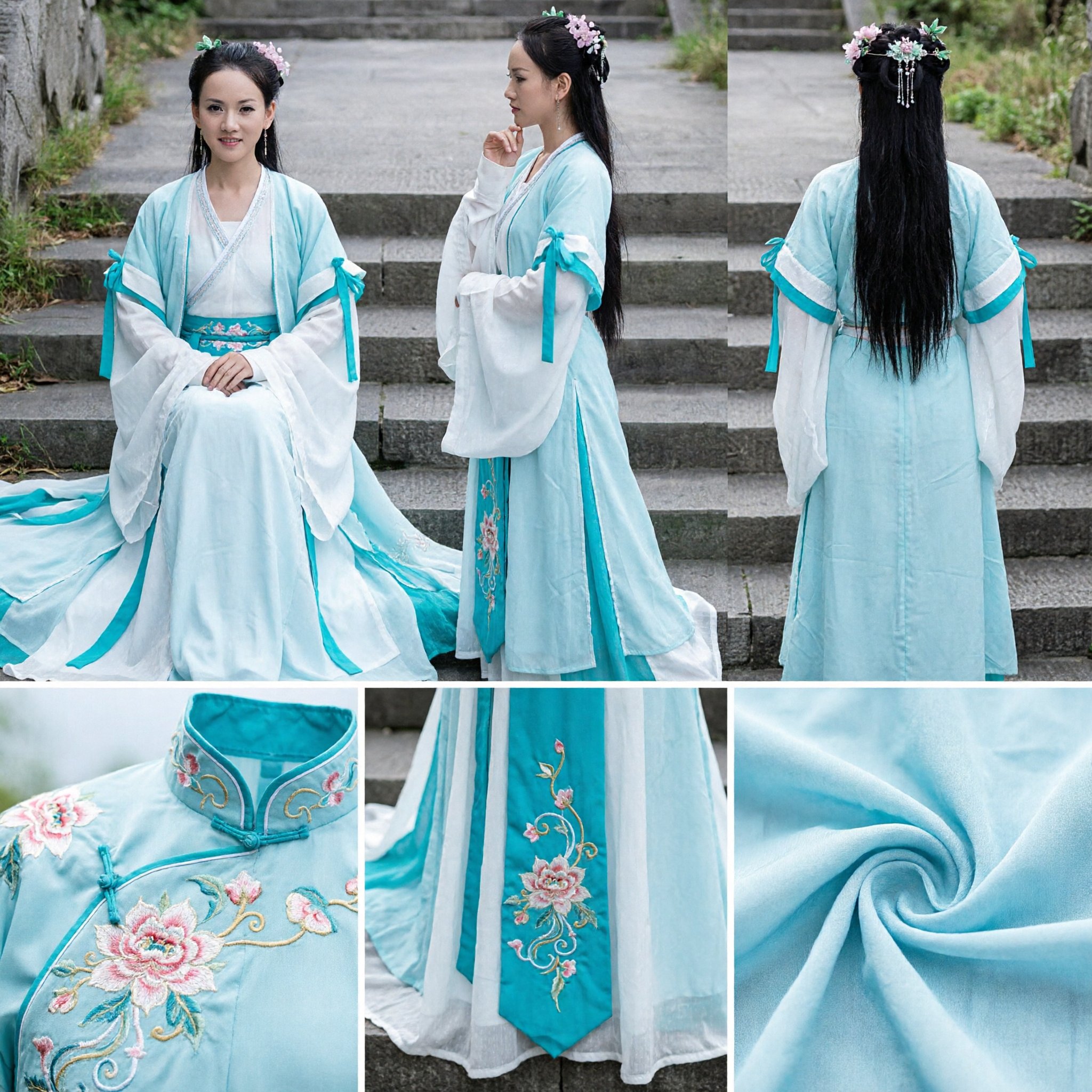 Women's Ancient Chinese Hanfu Costume Blue and White Fairy Dress for Cosplay and Photography - Asian Costume