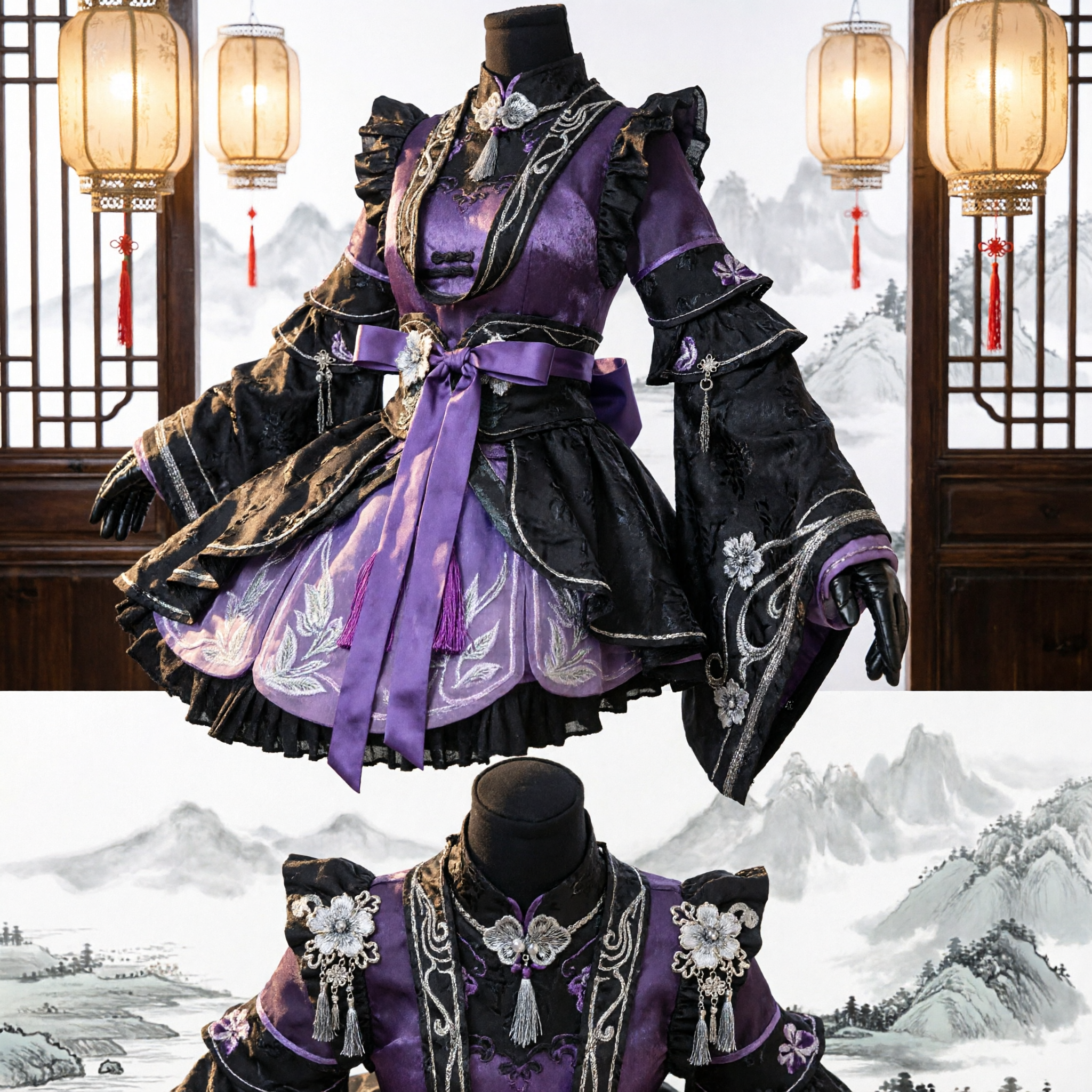 Black Purple Ancient Chinese Hanfu Cosplay Costume Wuxia Assassin Dress Fantasy Warrior Outfit for Women - Asian Costume