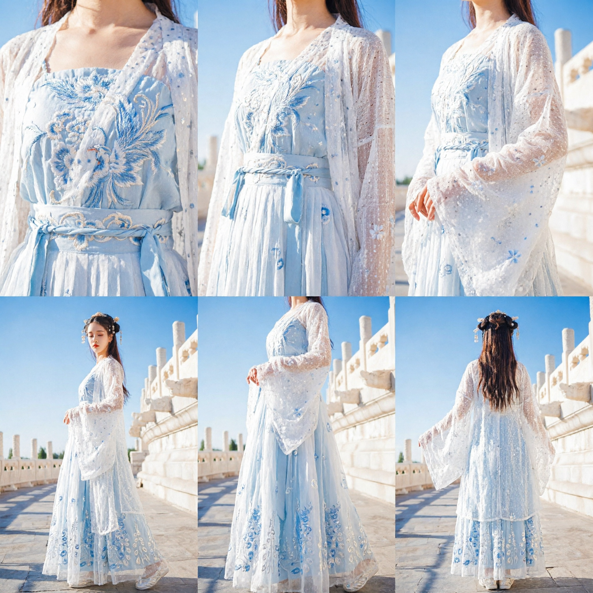 Traditional Chinese Hanfu Dress Blue and White Ancient Fairy Costume Embroidered Wide Sleeve Clothing for Women - Asian Costume