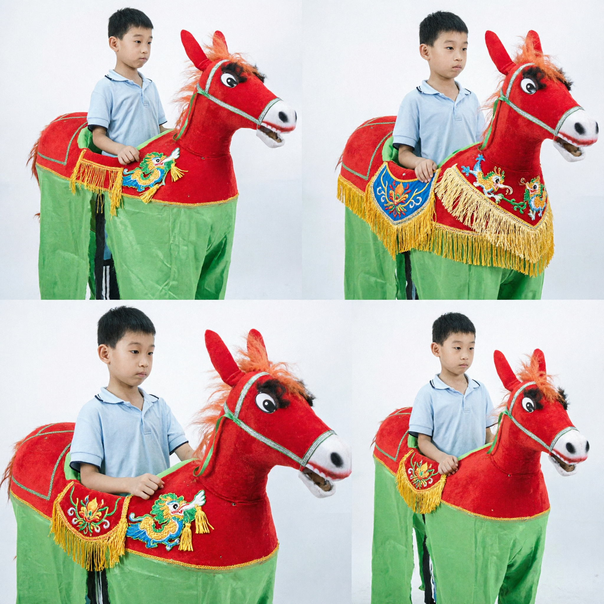 Traditional Chinese Red Horse Dance Costume for Kids Folk Festival Performance Plush Prop Outfit - Asian Costume