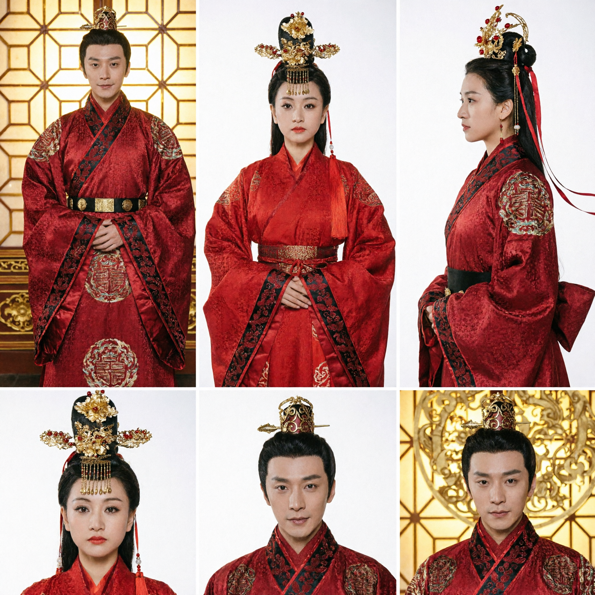 Traditional Chinese Wedding Hanfu Couple Set Ancient Red Robes Bride and Groom Costume for Ceremony - Asian Costume