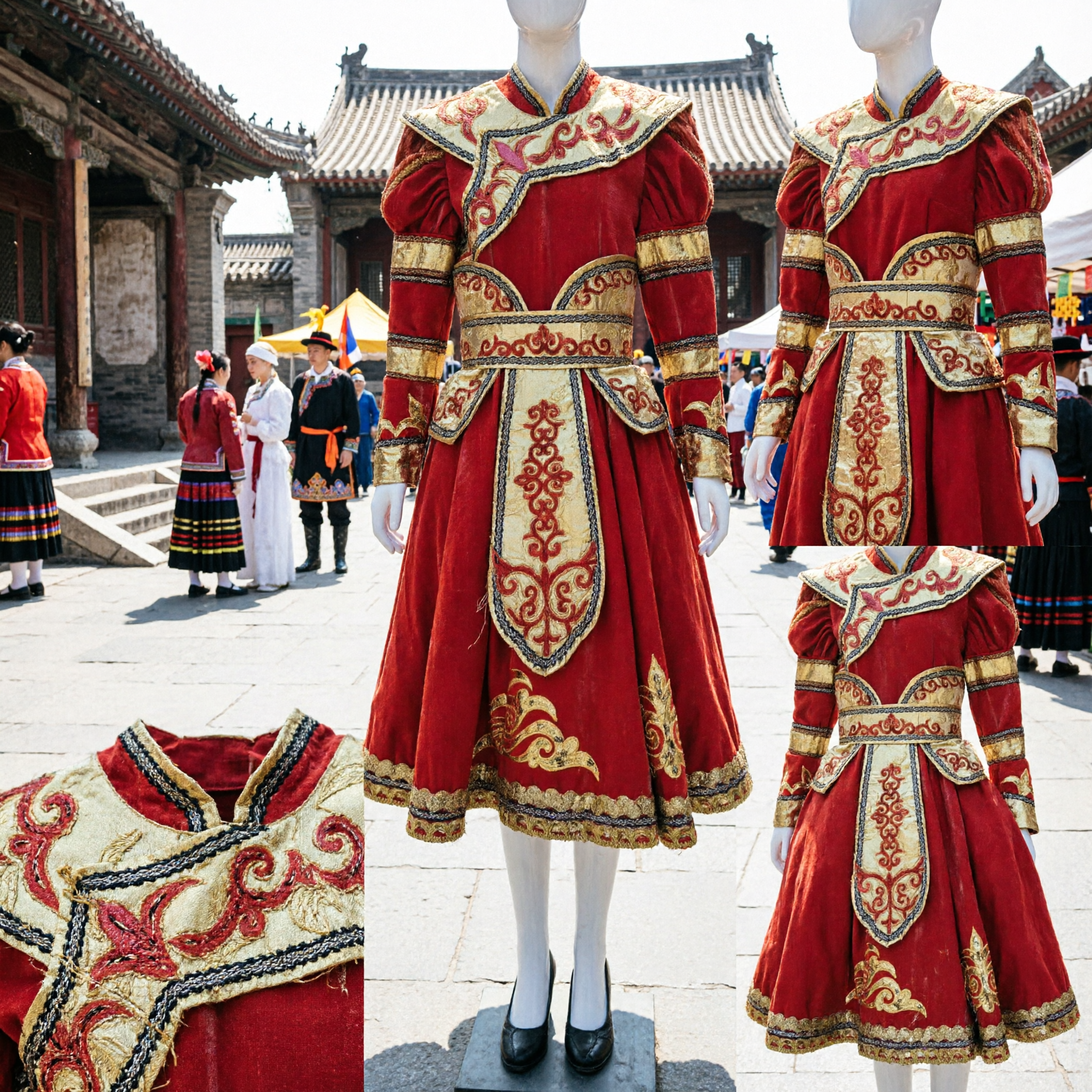 Red Chinese Ethnic Minority Folk Dance Costume Traditional Mongolian Style Stage Performance Dress for Women - Asian Costume