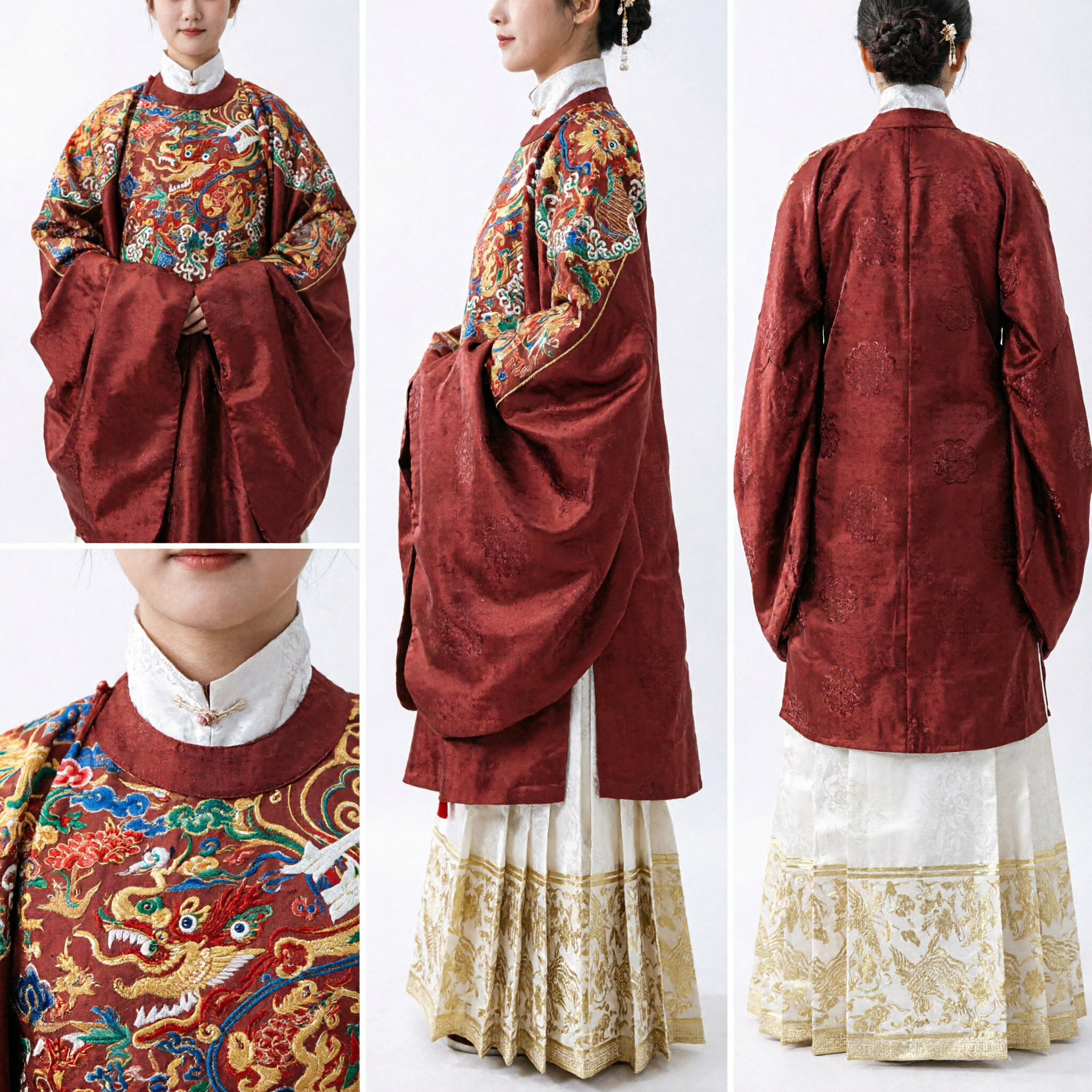 Women's Traditional Chinese Ming Dynasty Red Pifeng Hanfu with Dragon Embroidery for Wedding Ceremony - Asian Costume