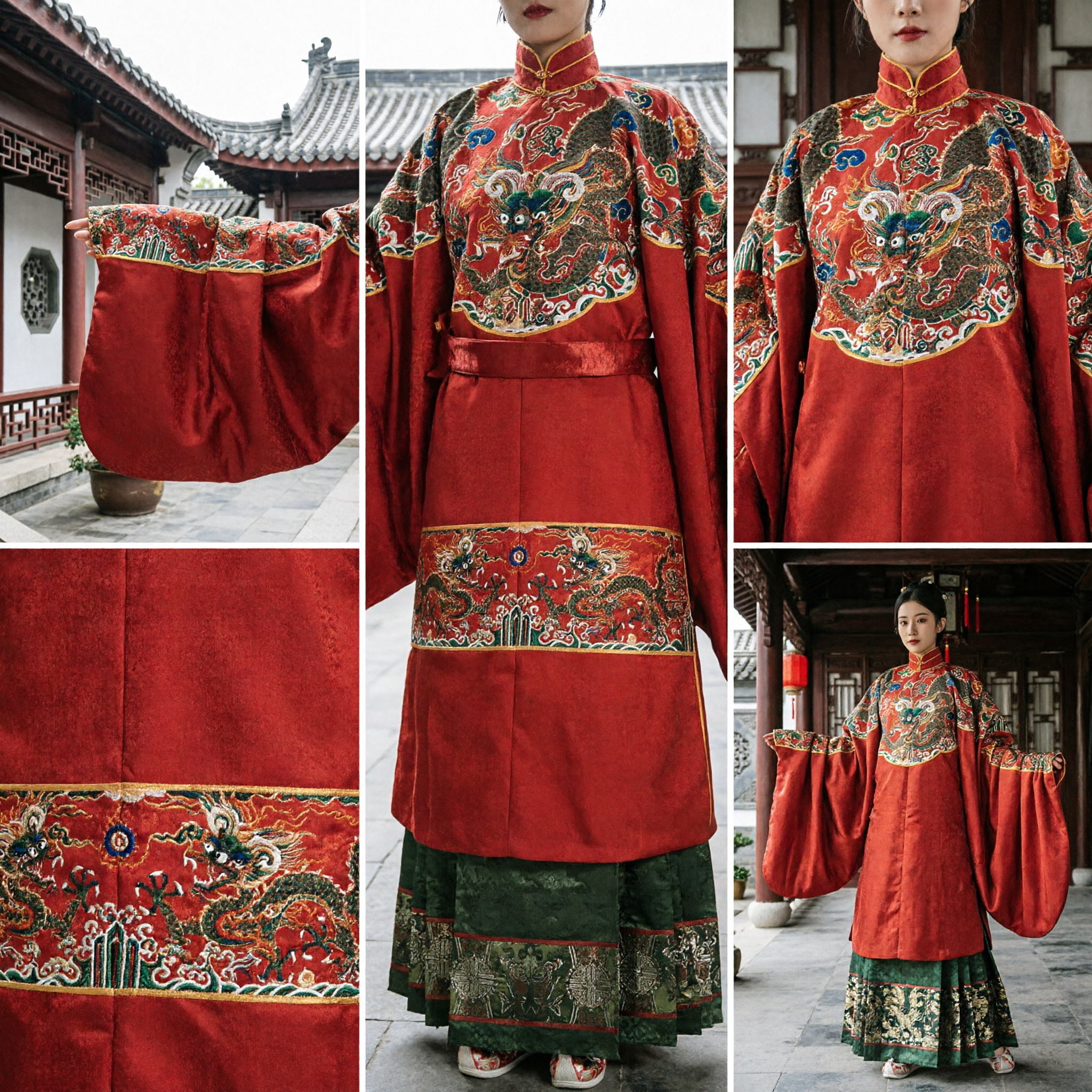 Traditional Chinese Red Dragon Embroidery Robe Ming Dynasty Hanfu Costume for Men Wedding Performance - Asian Costume