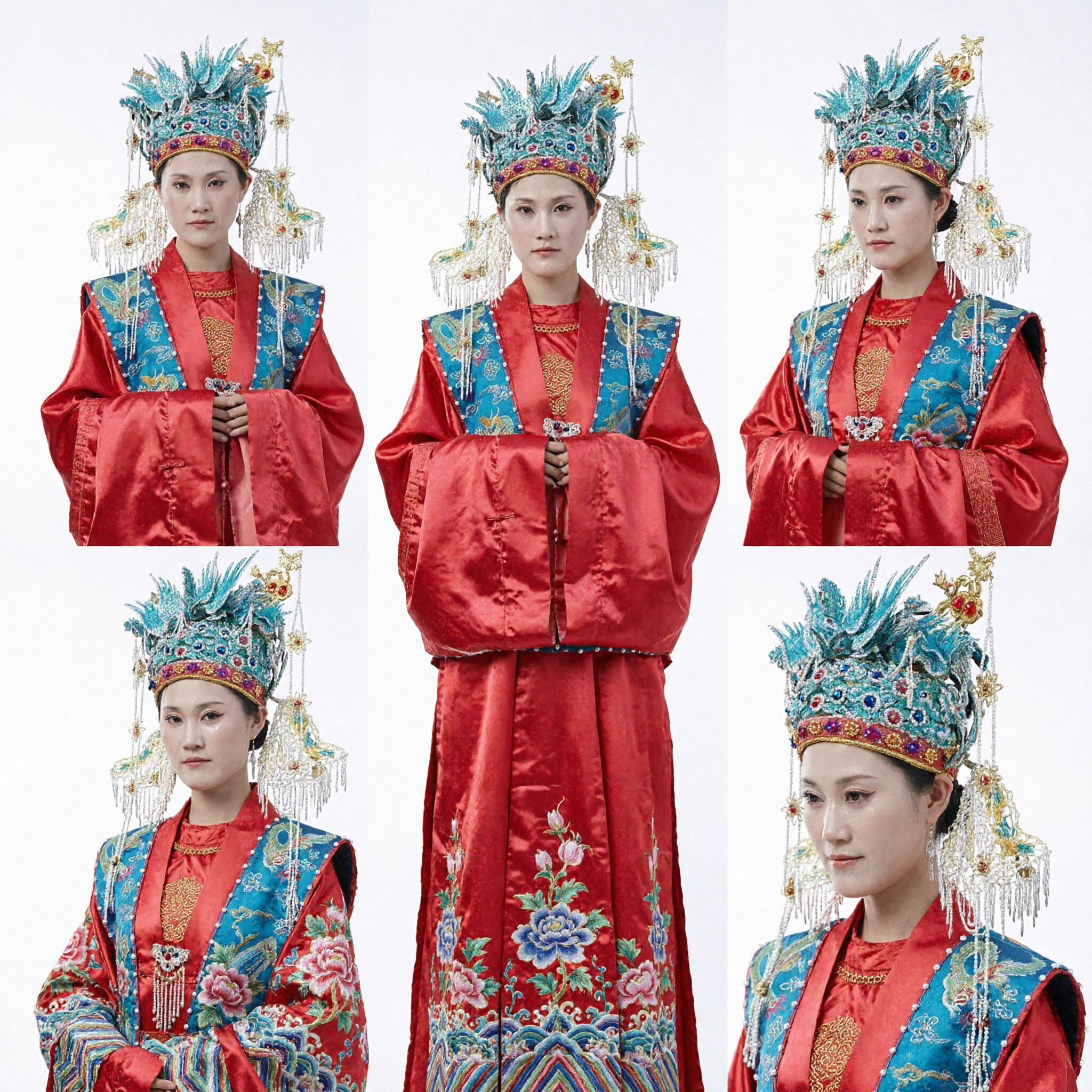 Traditional Chinese Beijing Opera Female Phoenix Crown Headdress Blue Feathers Beads Ancient Empress Headwear Costume - Asian Costume