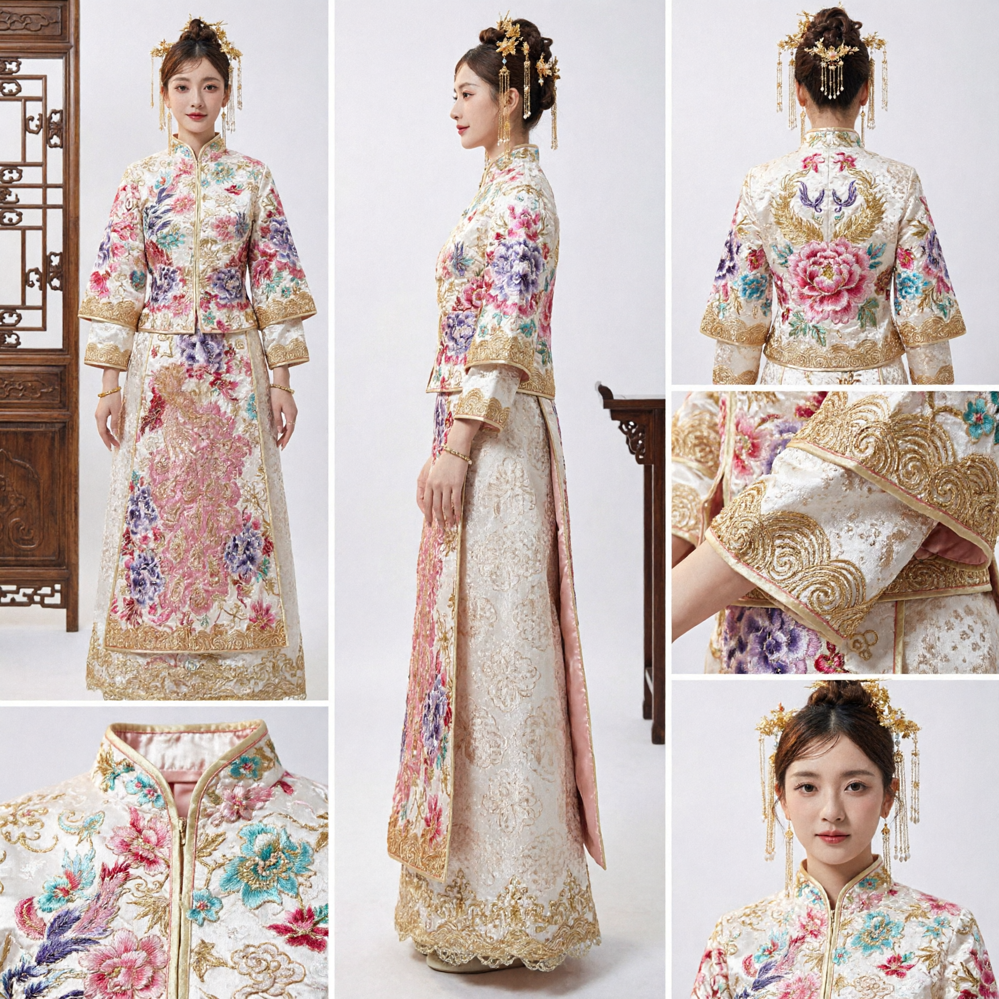 Traditional Chinese Wedding Dress Xiuhe Suit Embroidered Bride Costume Ancient Hanfu Clothing for Women - Asian Costume