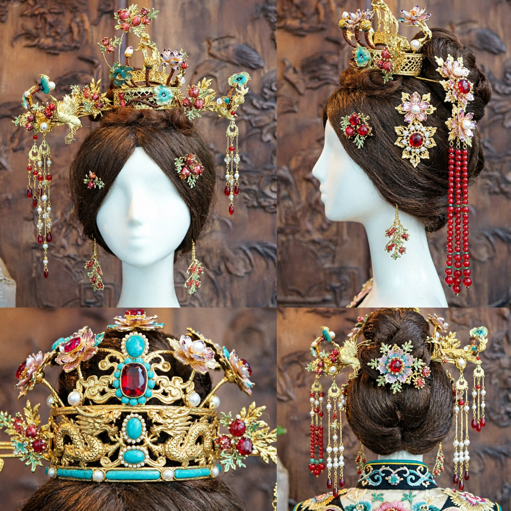 Exquisite Traditional Chinese Phoenix Crown Gold Filigree Headdress with Tassels for Wedding Bride Hanfu Cosplay - Asian Costume