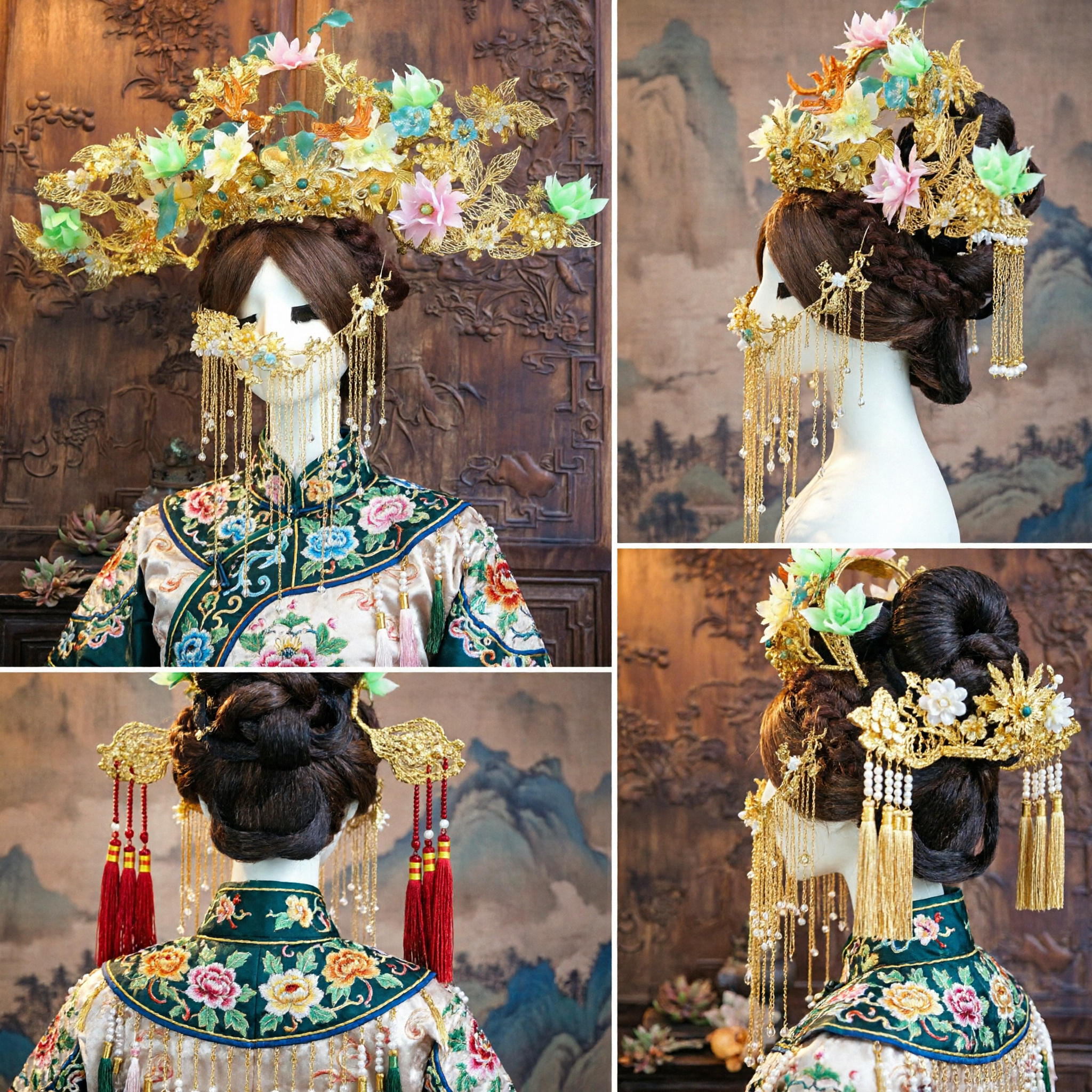 Chinese Traditional Hanfu Headpiece Ancient Princess Crown Gold Filigree Floral Hair Jewelry for Women Cosplay Wedding - Asian Costume