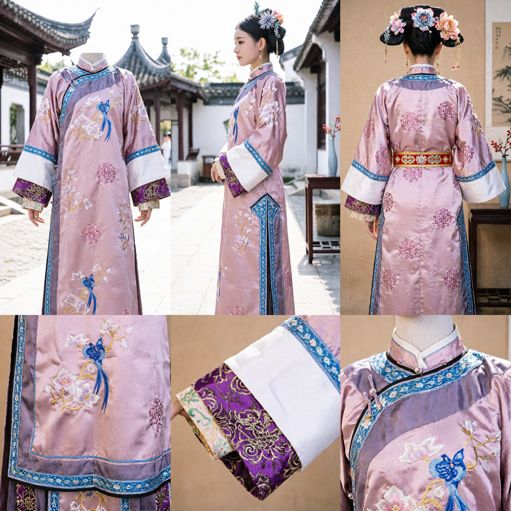 Traditional Chinese Qing Dynasty Palace Lady Costume Pink Embroidered Manchu Robe Ancient Princess Dress for Women Cosplay - Asian Costume