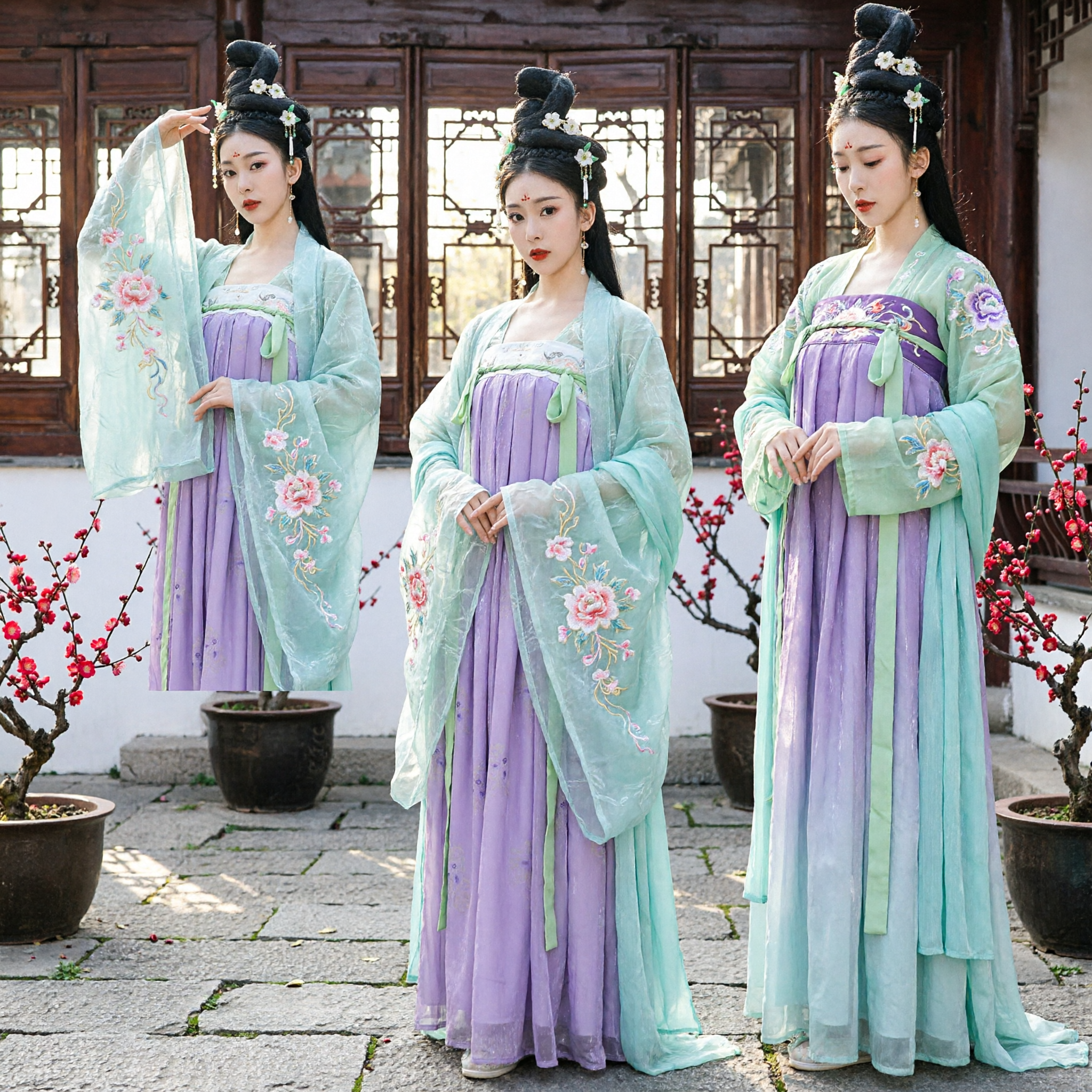 Elegant Traditional Chinese Hanfu Costume Ancient Tang Dynasty Princess Purple Dress Green Robe for Women - Asian Costume