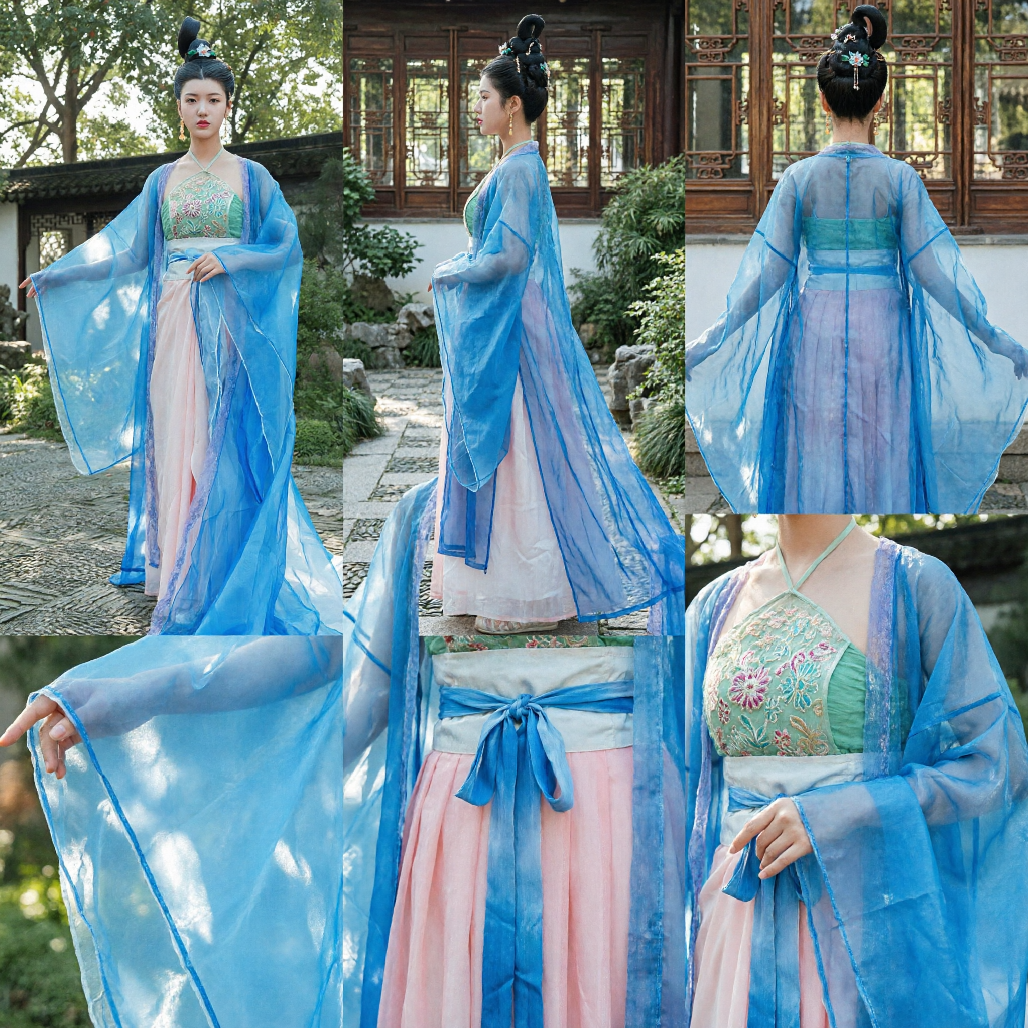 Traditional Chinese Tang Dynasty Hanfu Costume for Women Ancient Blue Fairy Dress Complete Set Cosplay - Asian Costume