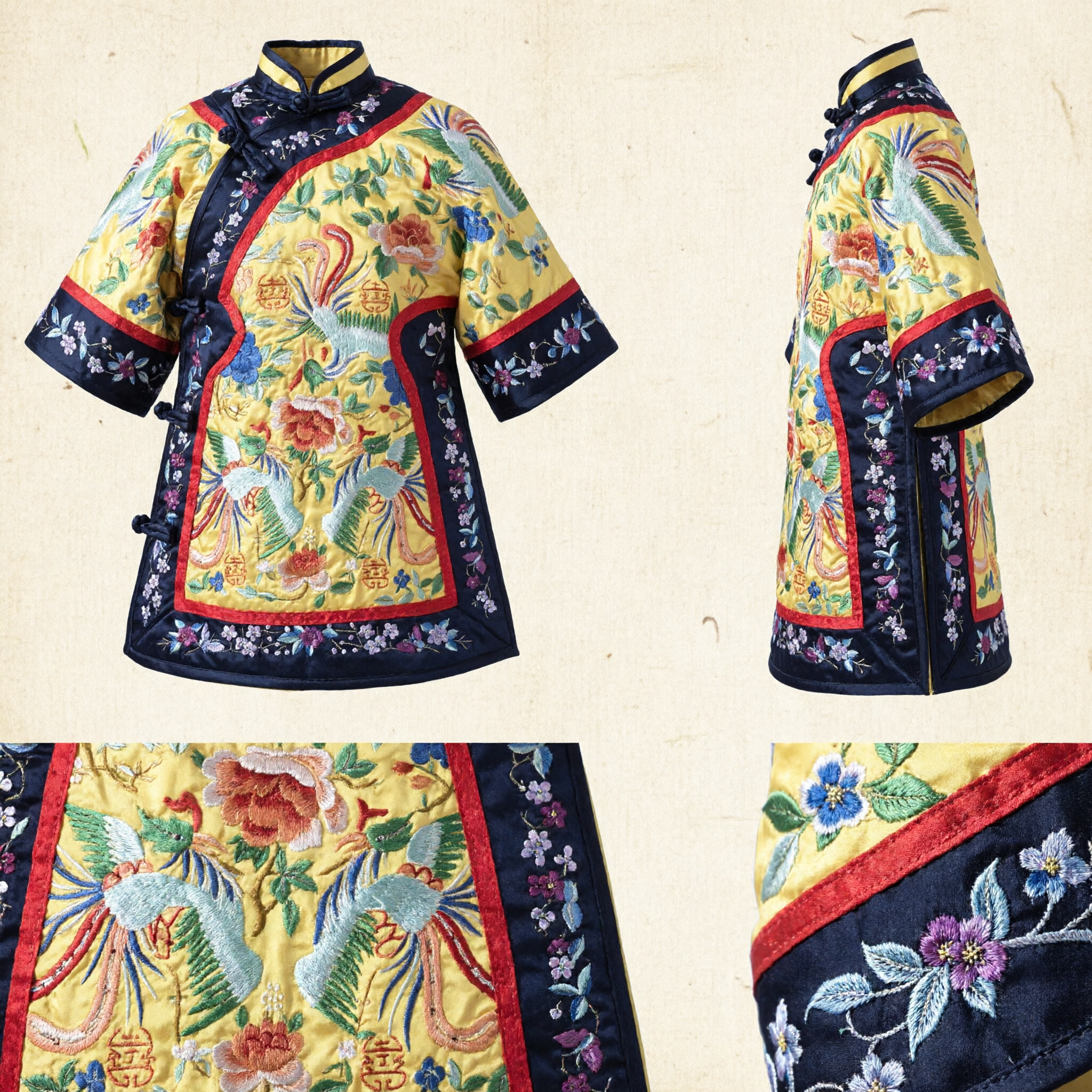 Traditional Chinese Yellow Phoenix Embroidery Silk Wedding Jacket Women's Qing Dynasty Style Hanfu Costume Top - Asian Costume
