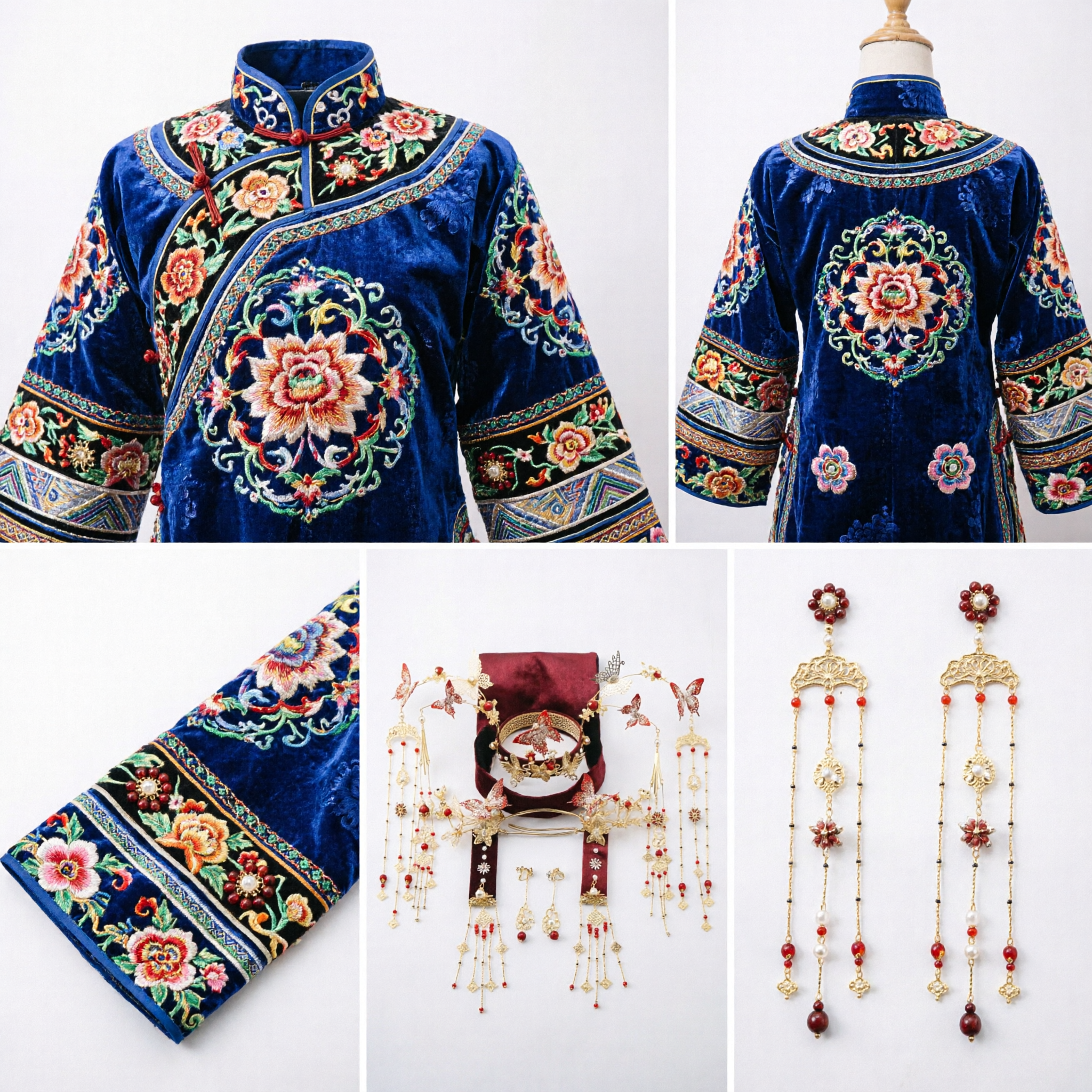 Chinese Traditional Ancient Hair Accessories Set Gold Red Butterfly Tassel Headwear for Hanfu Wedding Bride - Asian Costume