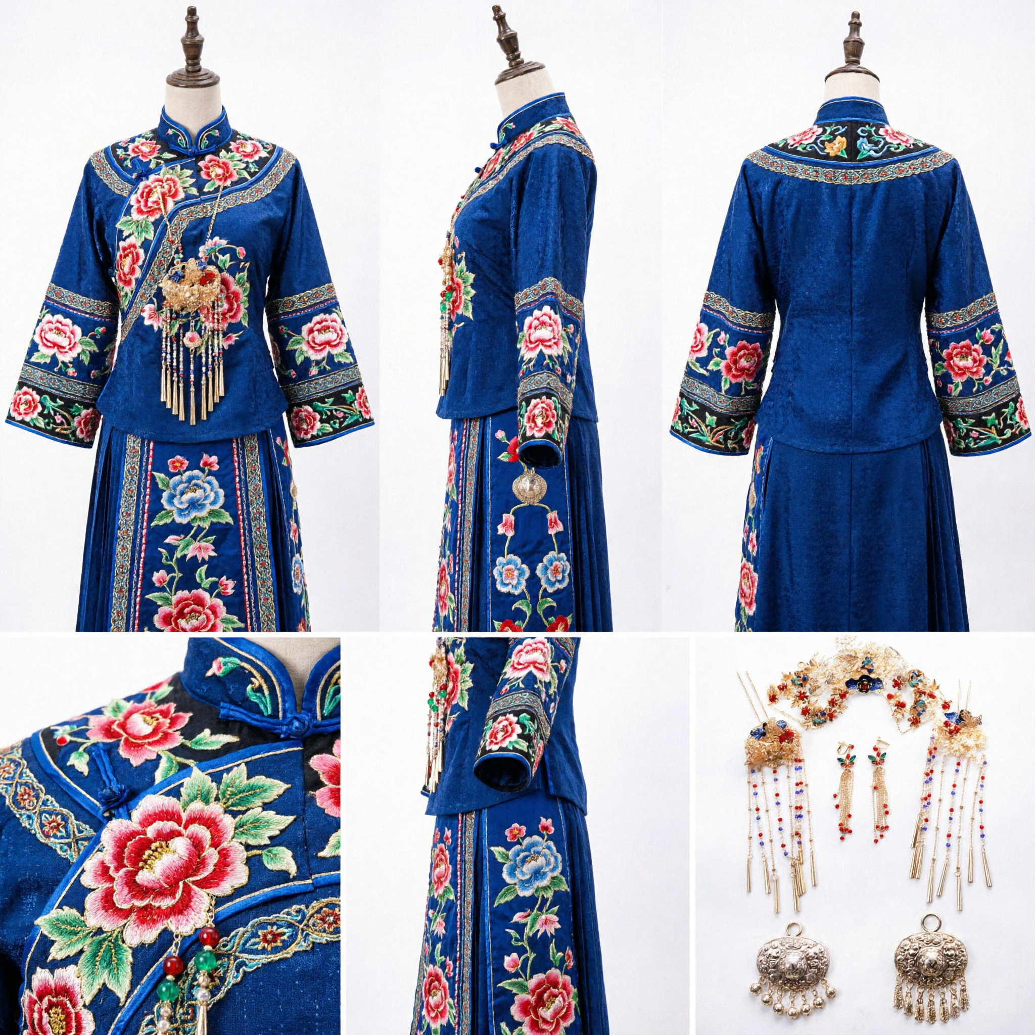 Traditional Chinese Hanfu Hair Accessories Set Ancient Palace Bridal Crown Butterfly Hairpins and Tassel Earrings for Women - Asian Costume