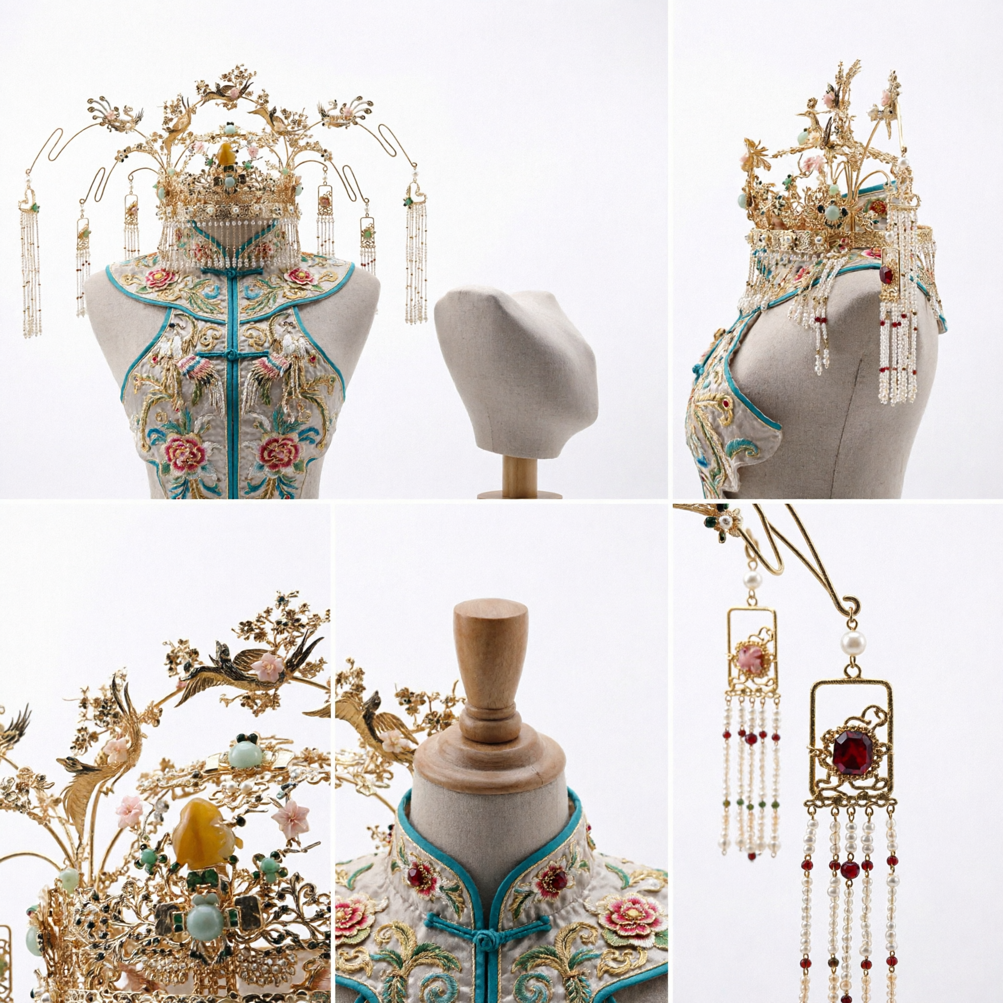 Elaborate Gold Chinese Traditional Bridal Phoenix Crown Hair Jewelry Set for Hanfu Wedding - Asian Costume