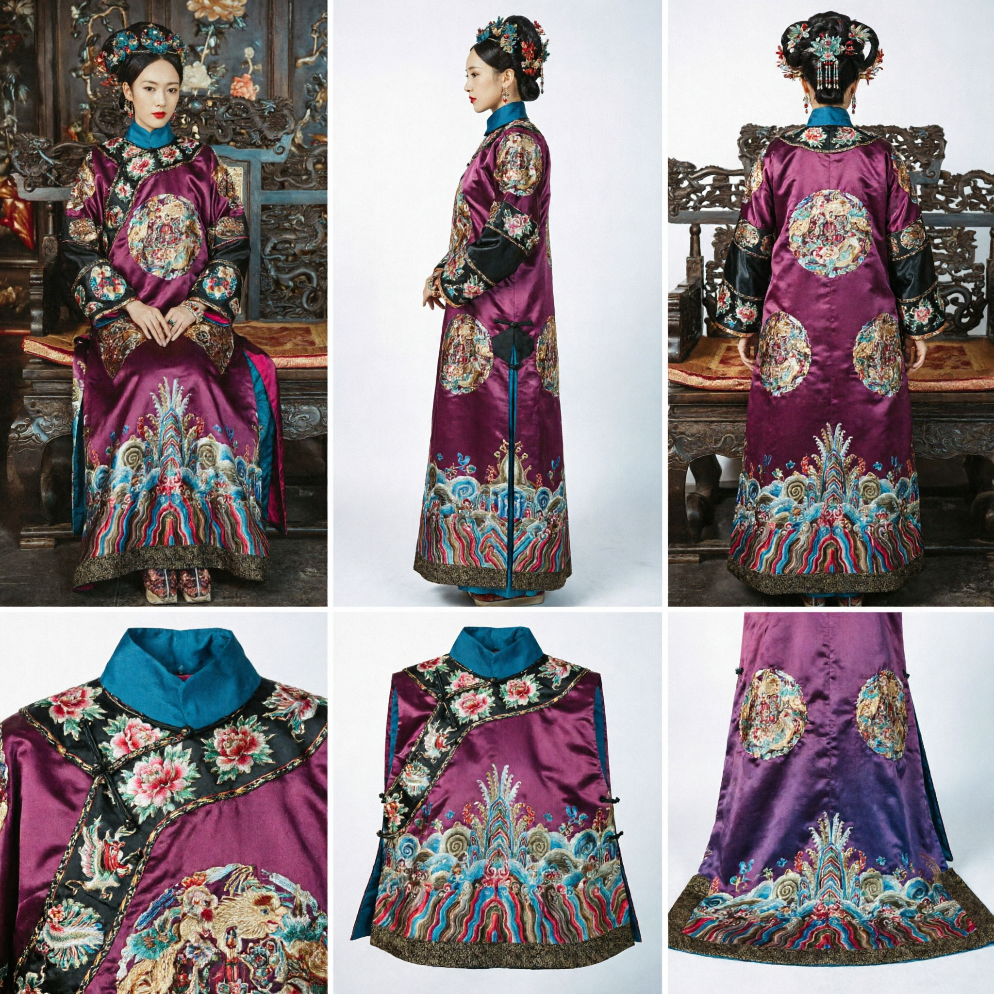Ancient Chinese Qing Dynasty Empress Costume Purple Embroidered Dragon Robe Traditional Palace Dress for Women Cosplay - Asian Costume