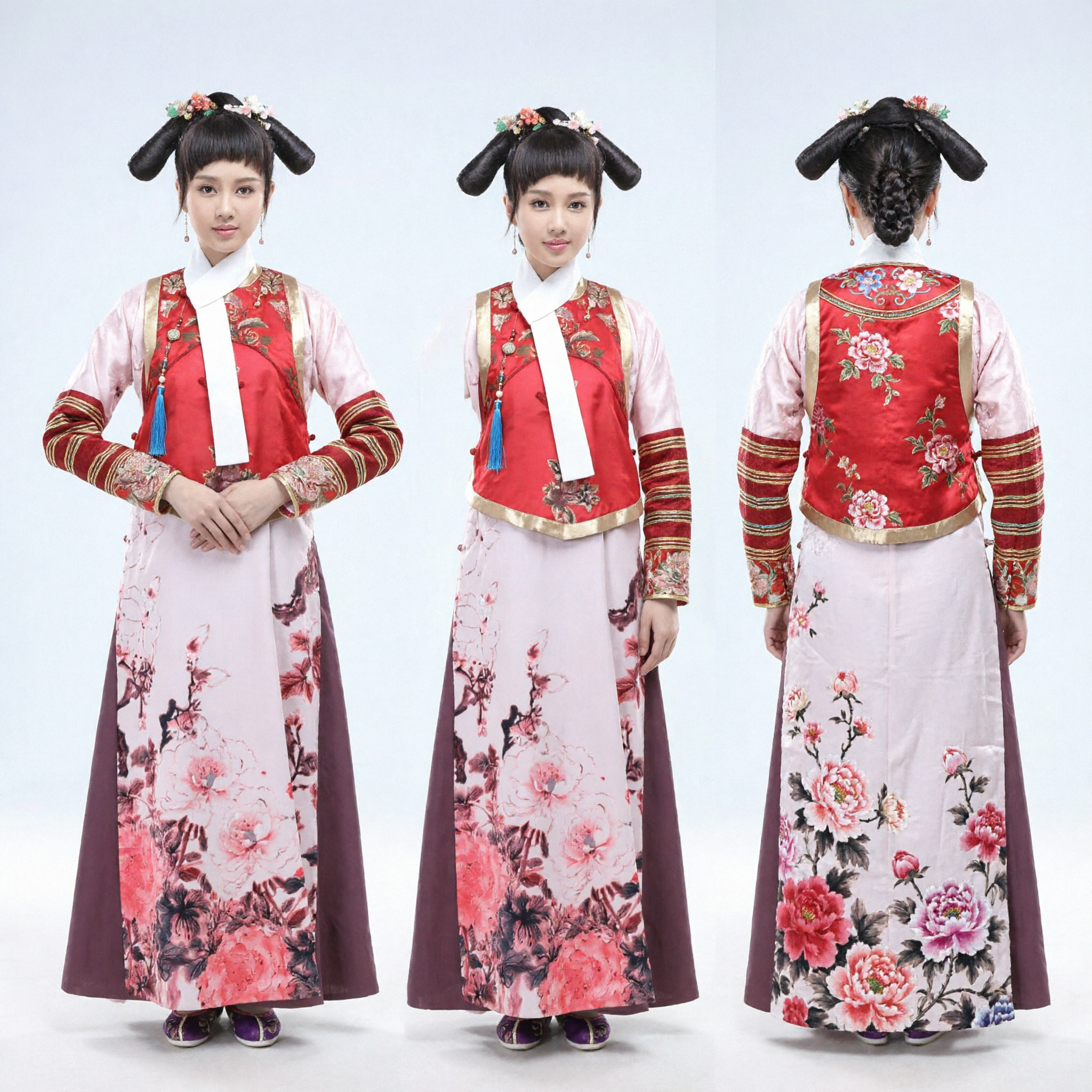 Traditional Chinese Qing Dynasty Palace Lady Costume Red Embroidered Ancient Manchu Princess Dress Hanfu for Women - Asian Costume