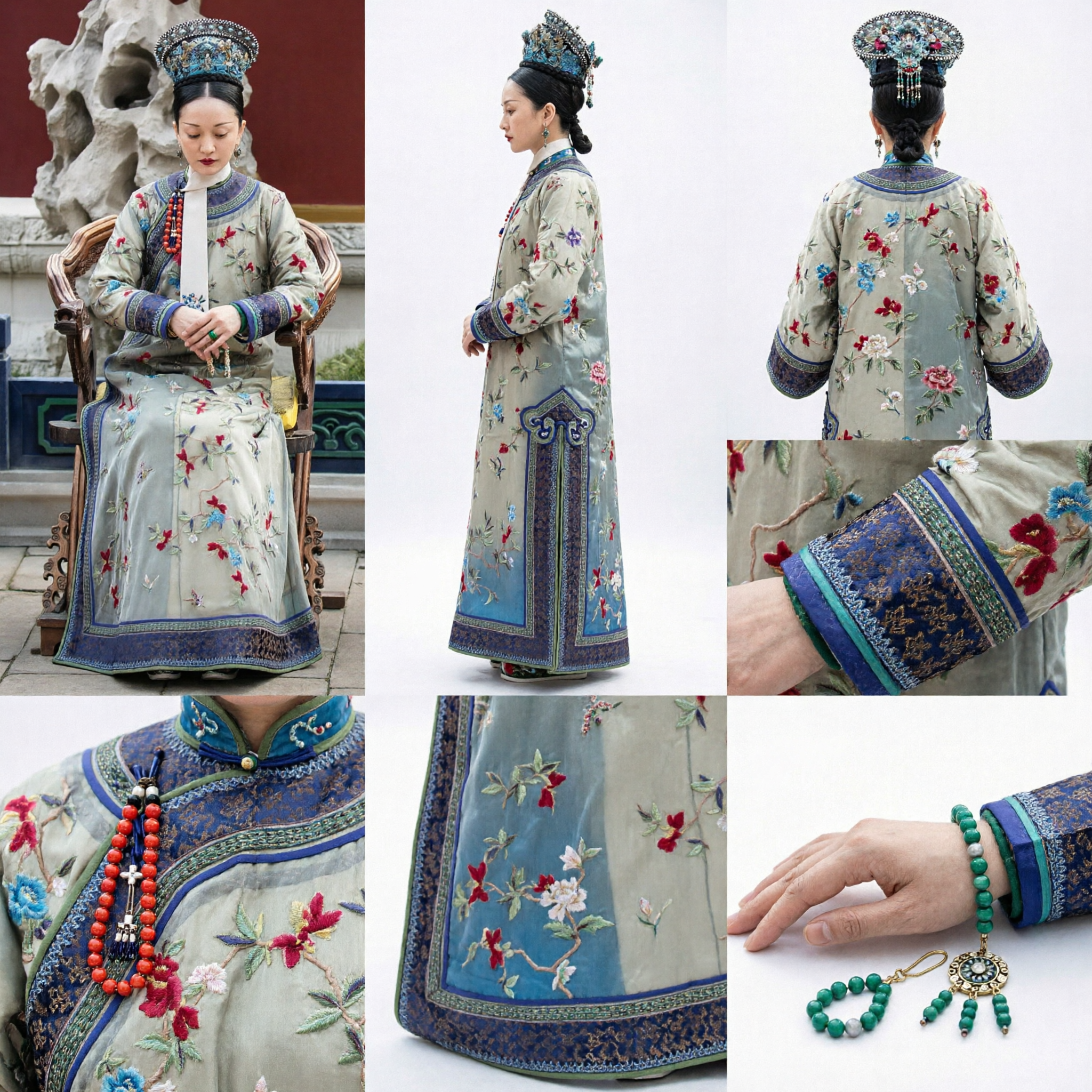 Traditional Chinese Qing Dynasty Empress Costume Complete Set with Embroidered Robe and Headdress for Women Stage Performance - Asian Costume