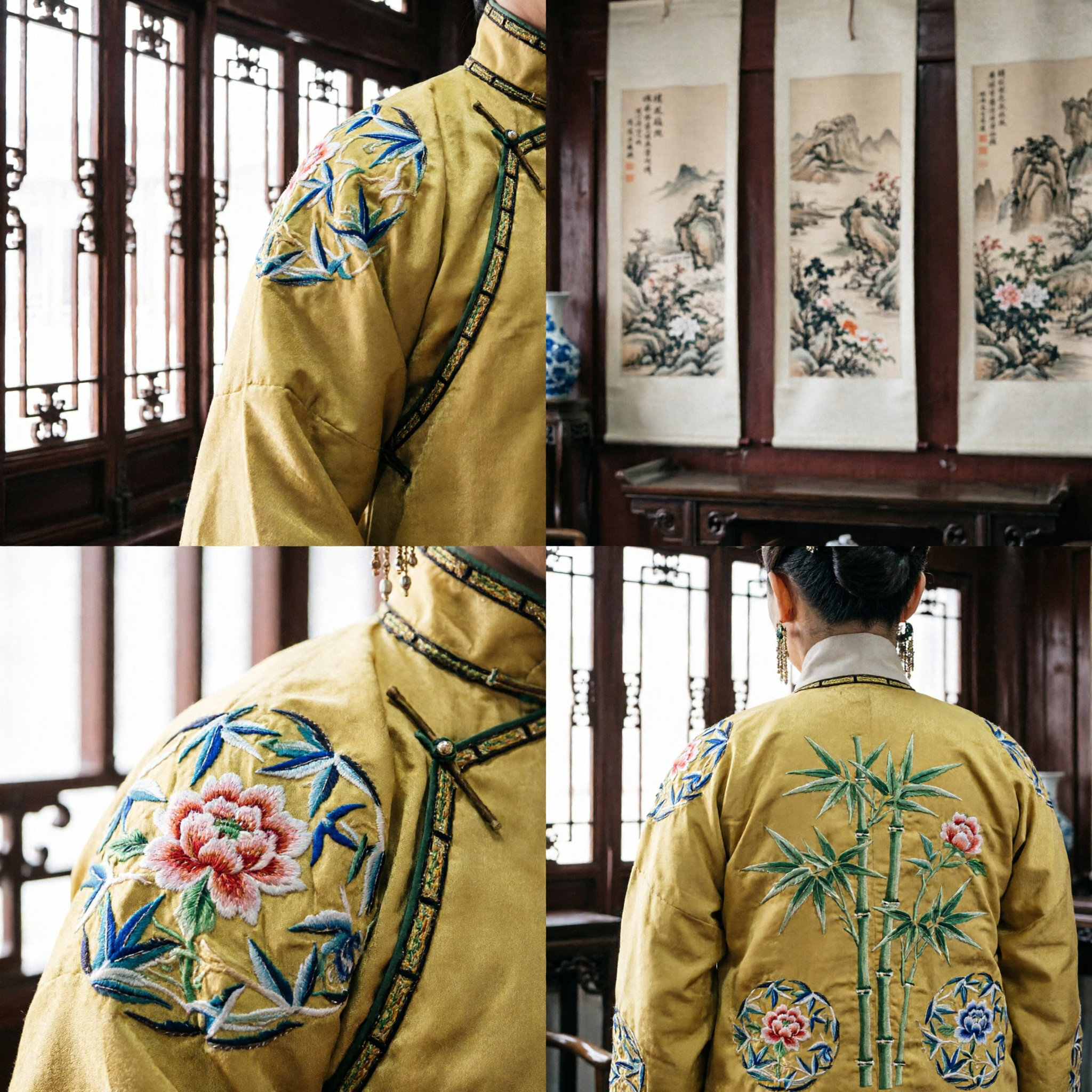 Chinese Traditional Qing Dynasty Imperial Concubine Costume Yellow Embroidered Robe Complete Set for Women - Asian Costume