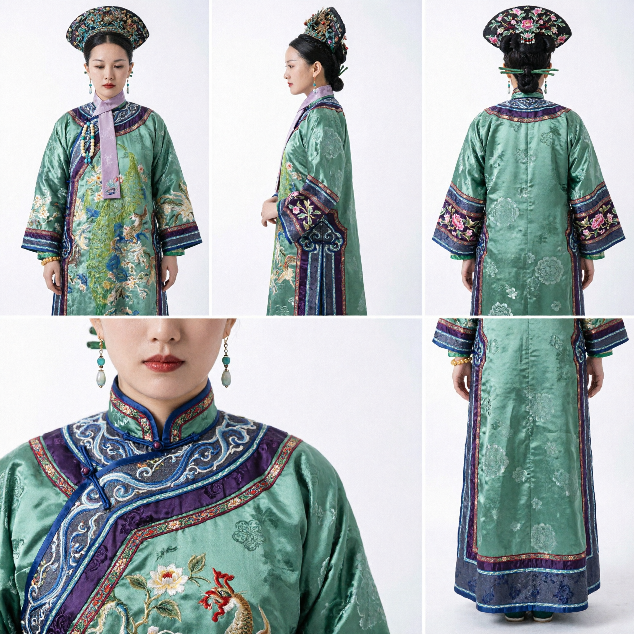 Elegant Green Embroidered Qing Dynasty Court Dress Traditional Chinese Period Drama Cosplay Costume for Women - Asian Costume