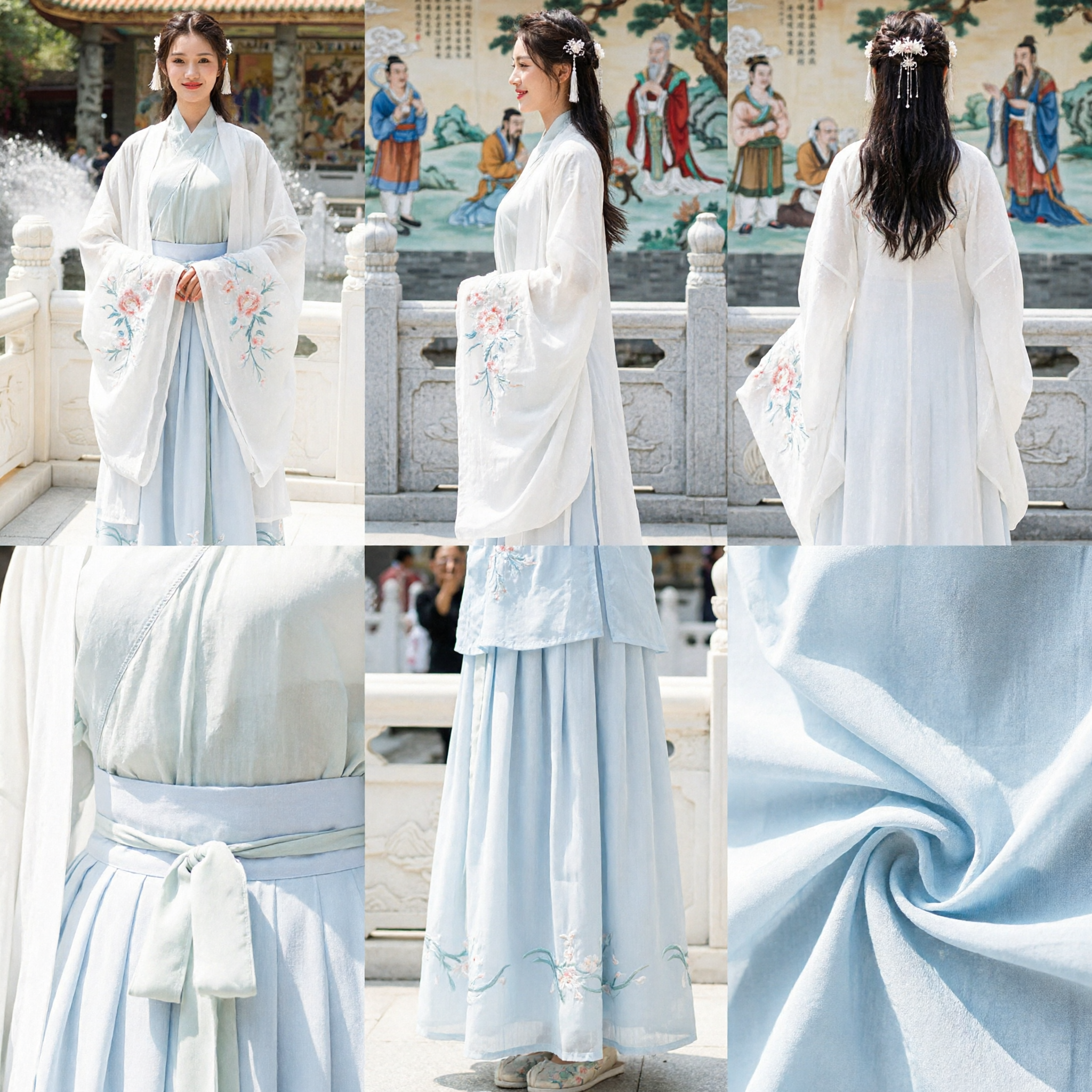 Elegant White and Blue Hanfu Traditional Chinese Ancient Costume Wide Sleeve Fairy Dress for Women Performance - Asian Costume