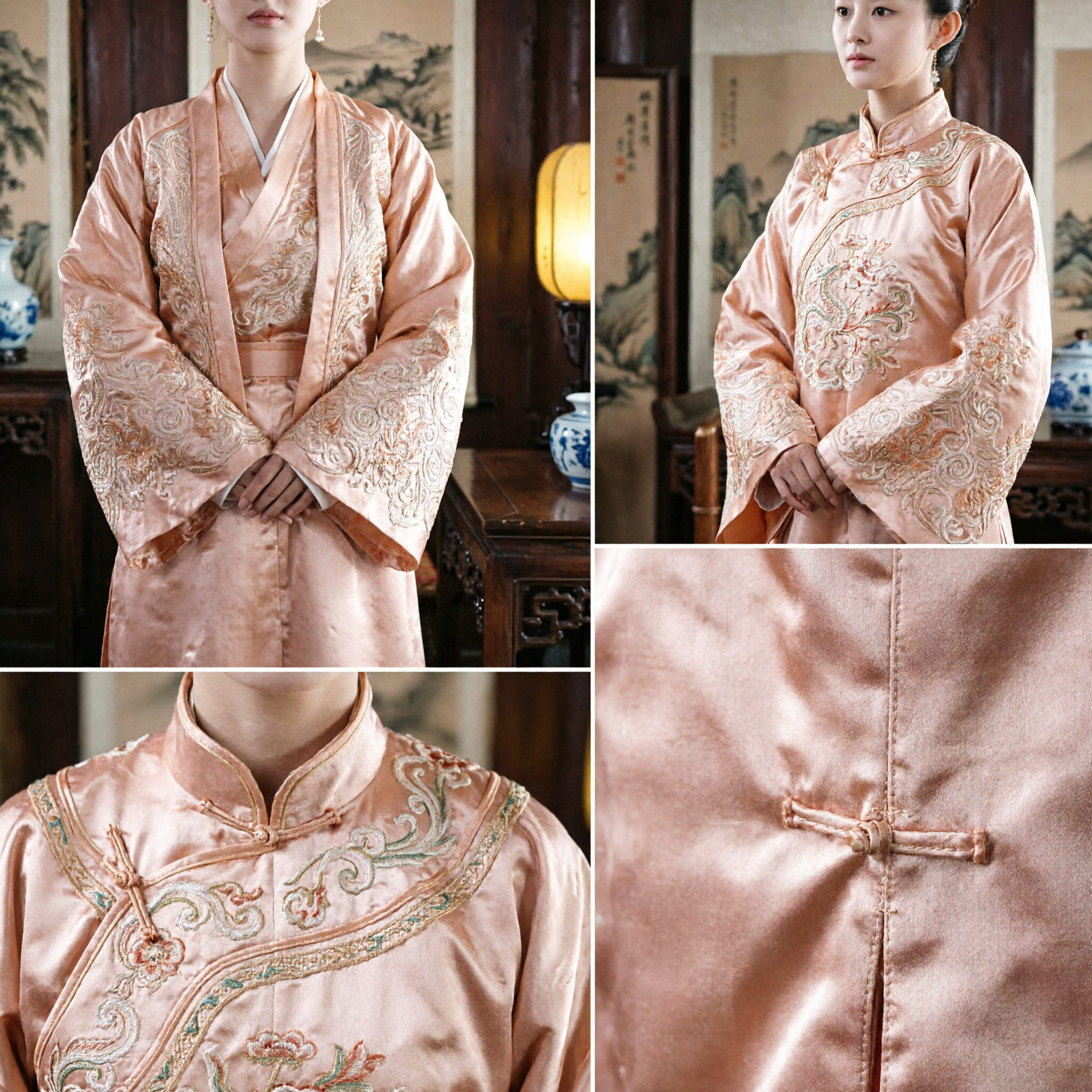 Ancient Chinese Song Dynasty Hanfu Costume Women Peach Embroidery Cross-Collar Top Traditional Dress - Asian Costume