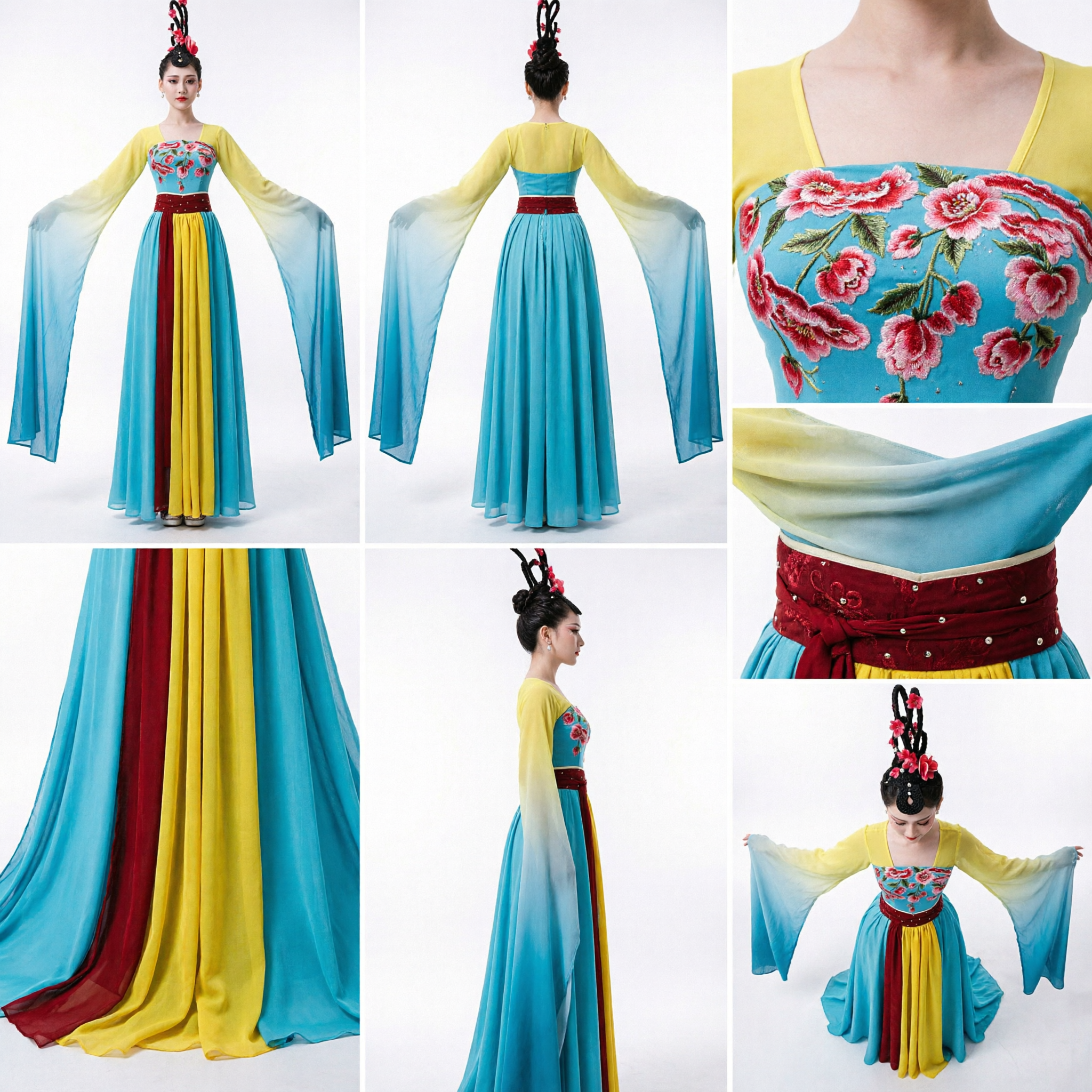 Traditional Chinese Tang Dynasty Dance Costume Women Hanfu Stage Performance Dress with Long Water Sleeves - Asian Costume