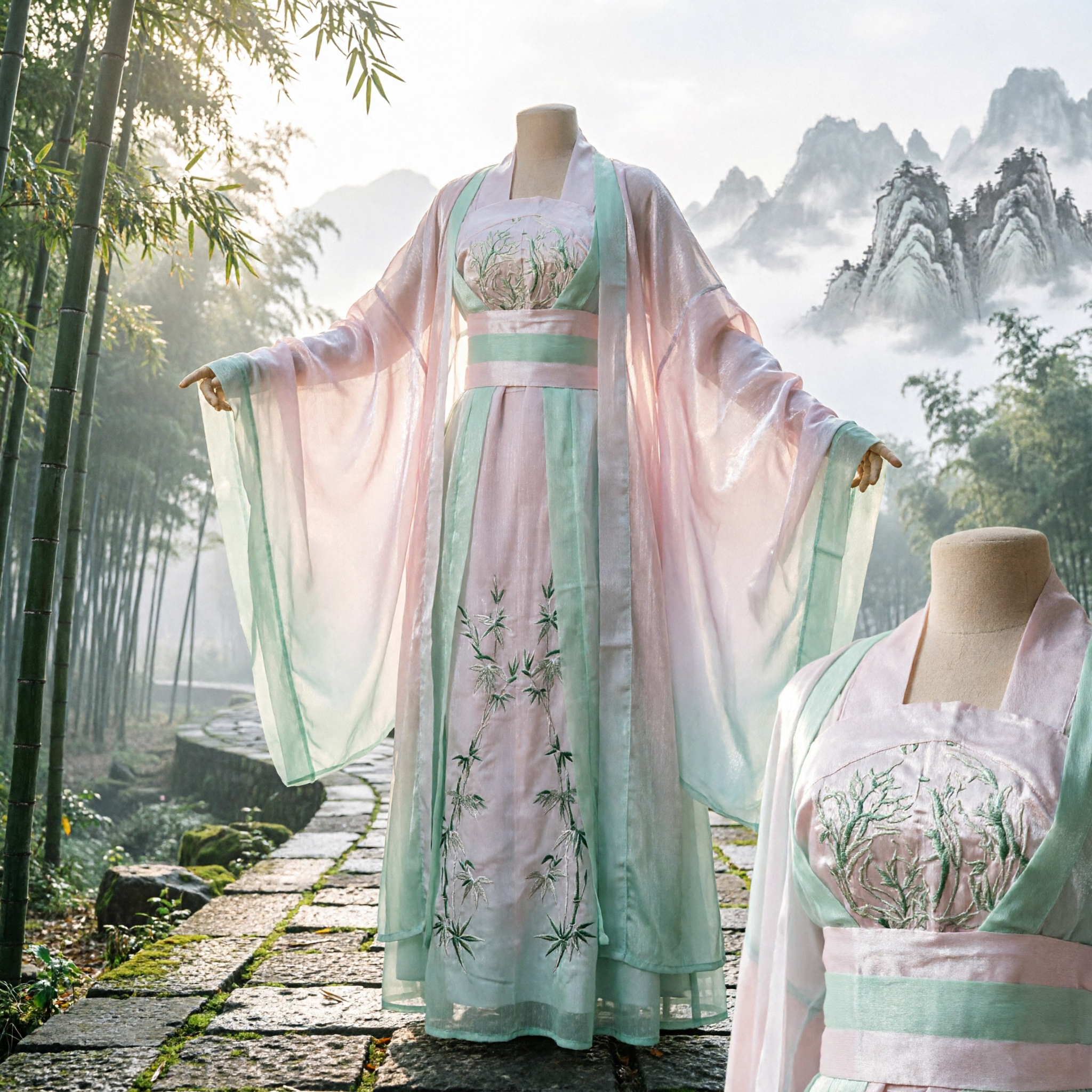 Elegant Chinese Traditional Hanfu Tang Dynasty Ruqun Dress Embroidered Bamboo Ancient Costume for Women Cosplay - Asian Costume