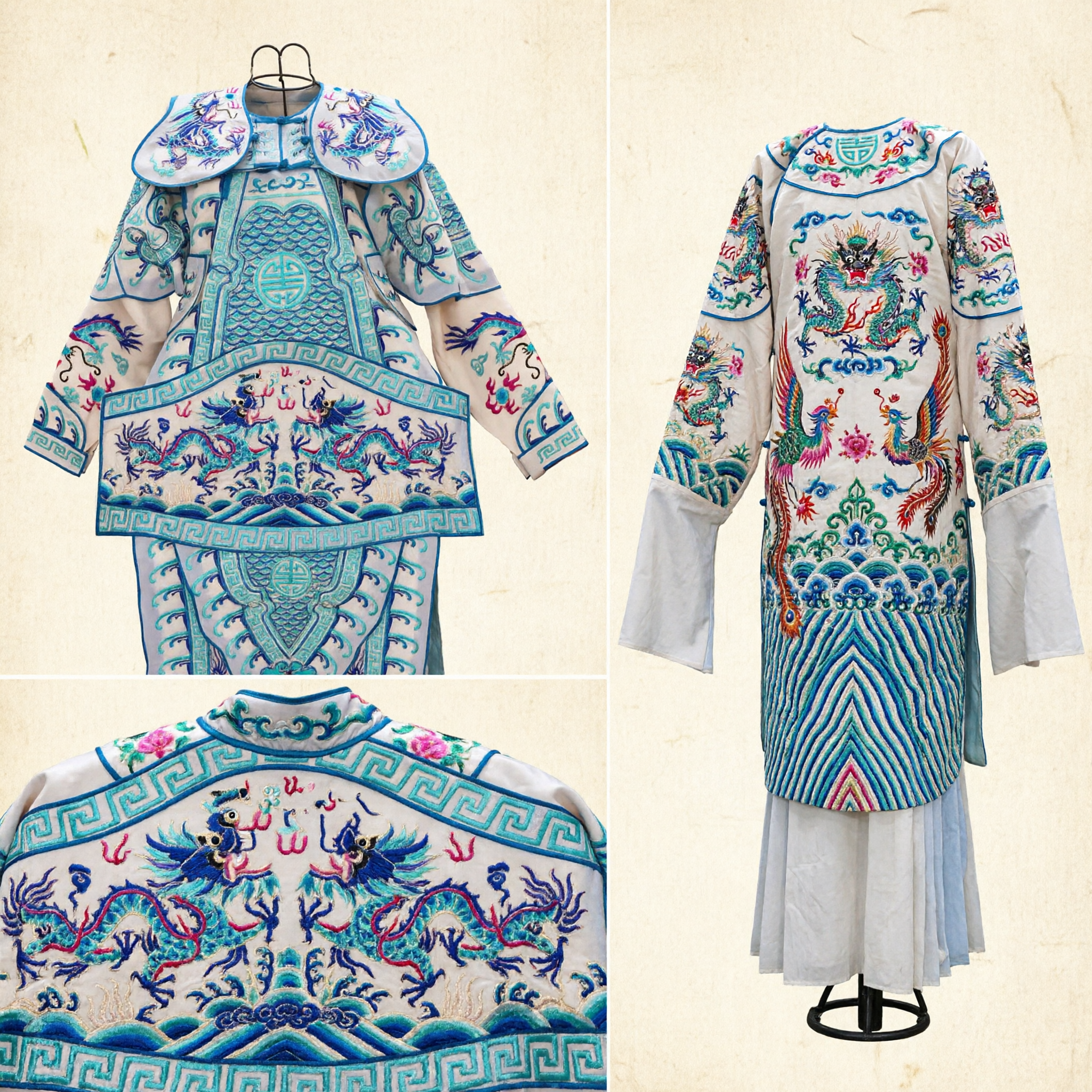 Traditional Chinese Opera Costume White Dragon Embroidered General Armor Robe for Stage Performance - Asian Costume