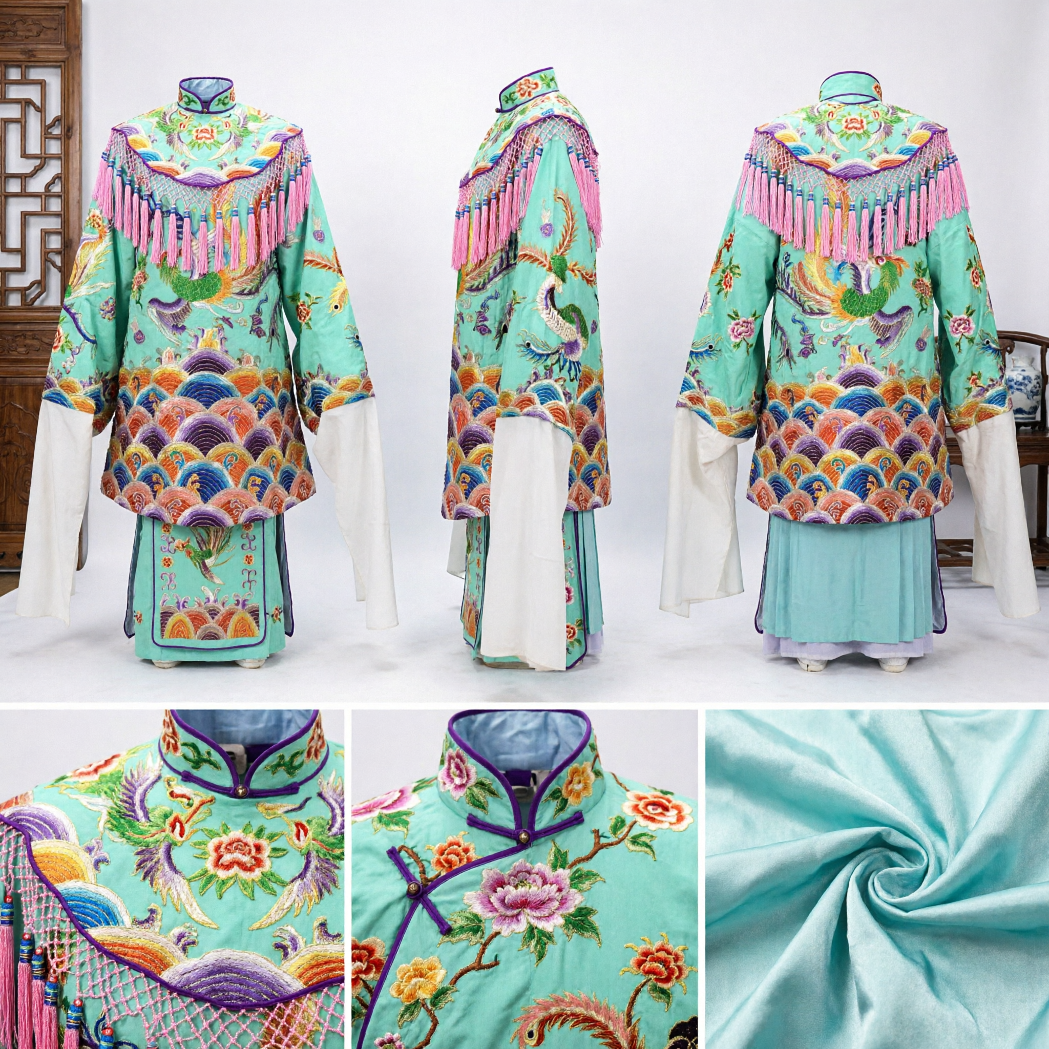 Traditional Chinese Peking Opera Costume Green Dragon Robe Embroidered Stage Performance Outfit for Adults - Asian Costume