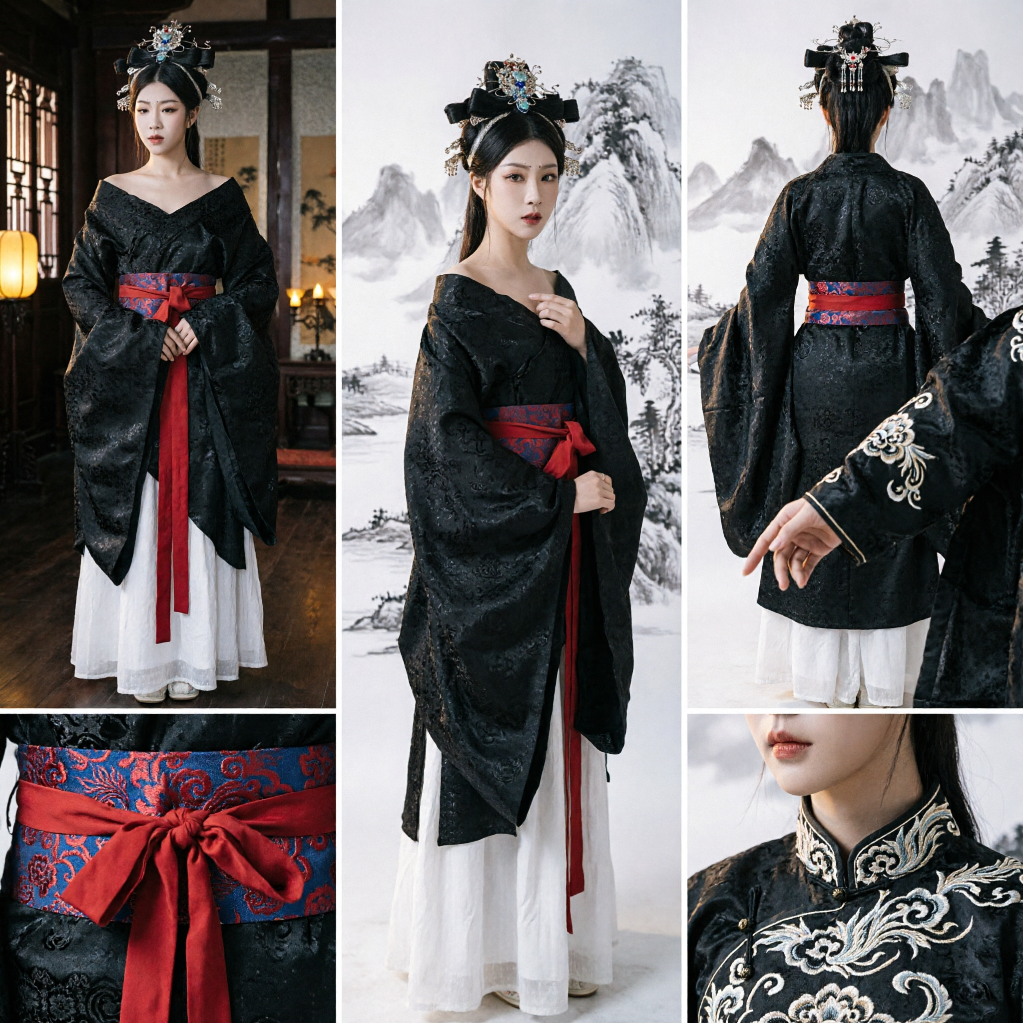 Traditional Chinese Hanfu Black Jacquard Robe Ancient Tang Dynasty Noble Lady Costume for Women Cosplay Photography - Asian Costume