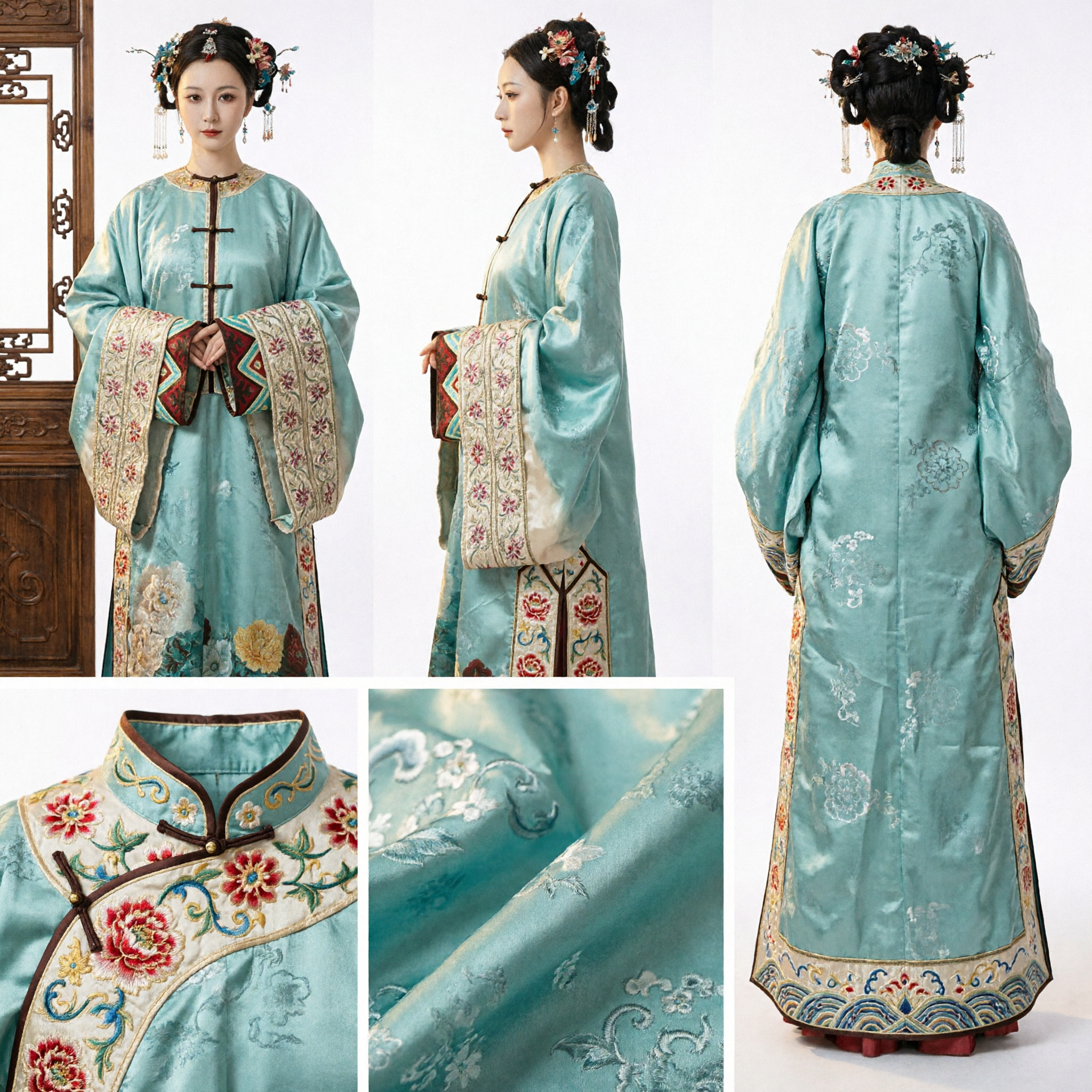 Traditional Chinese Ancient Ming Dynasty Palace Lady Hanfu Blue Embroidered Robe Costume for Women - Asian Costume
