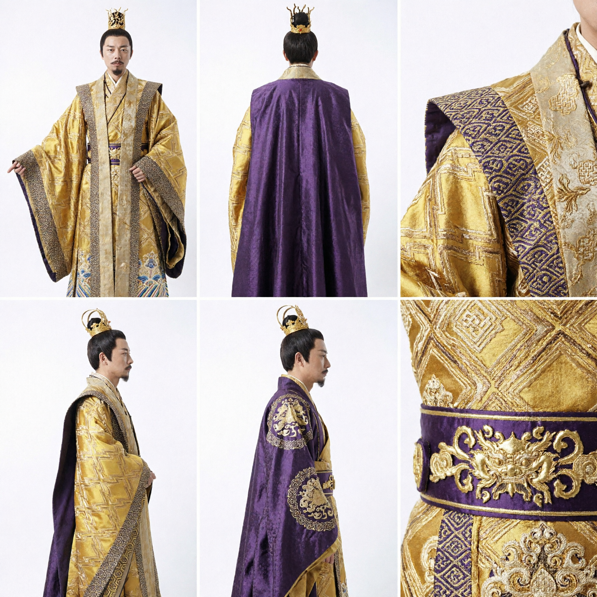 Ancient Chinese Emperor Costume Men Gold Royal Robe Hanfu Cosplay Halloween Outfit Historical Drama Clothing - Asian Costume