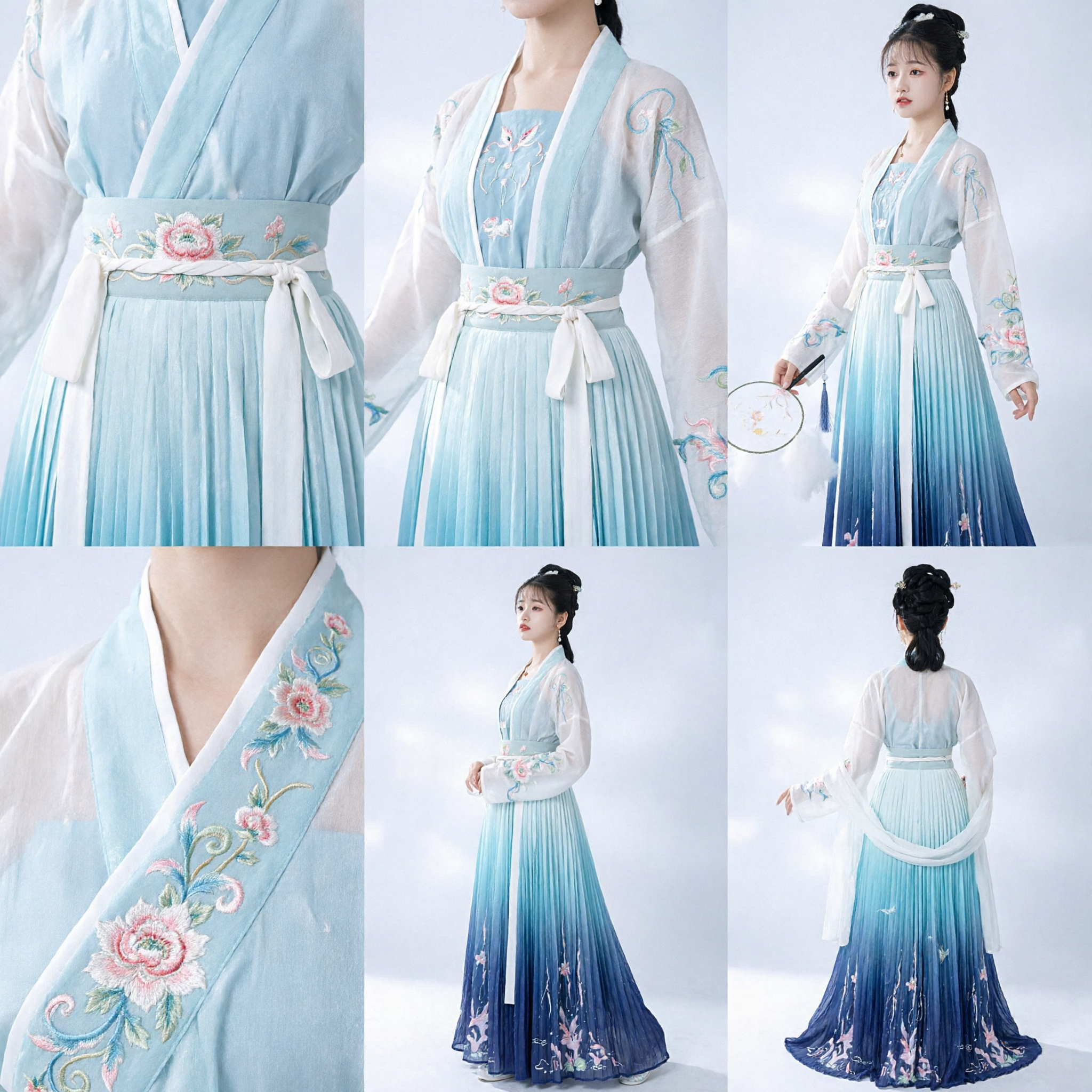 Elegant Blue Gradient Hanfu Traditional Chinese Ancient Costume Fairy Dress for Women Cosplay Photography - Asian Costume