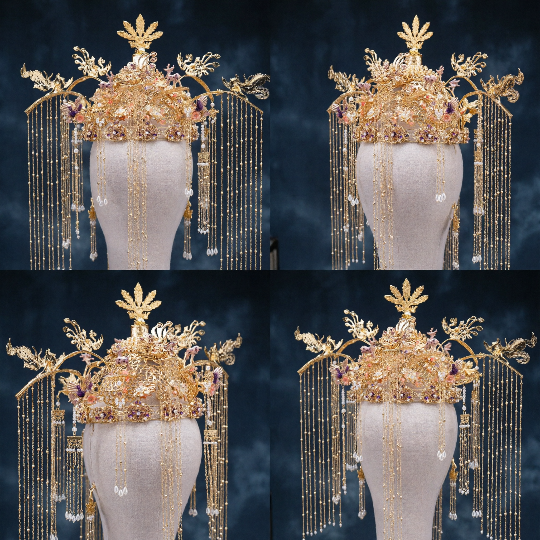 Luxurious Traditional Chinese Wedding Phoenix Crown Gold Hair Jewelry Ancient Style Bride Headdress for Hanfu - Asian Costume