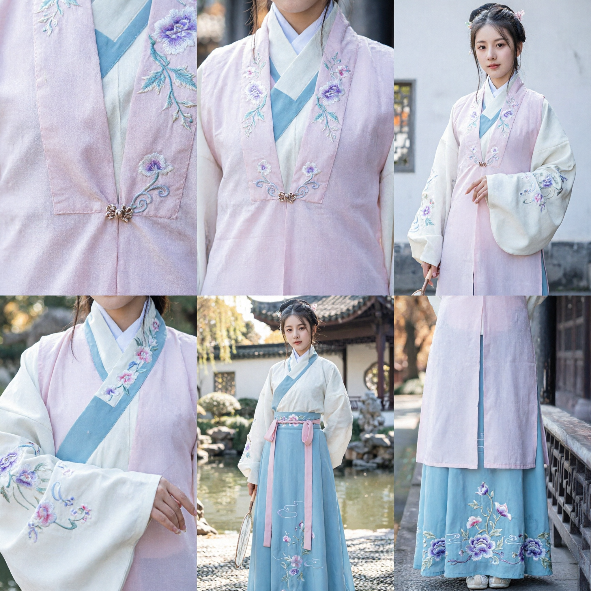 Elegant Traditional Chinese Hanfu Ancient Costume Ming Dynasty Style Pink Robe and Blue Skirt Set for Women Photography - Asian Costume