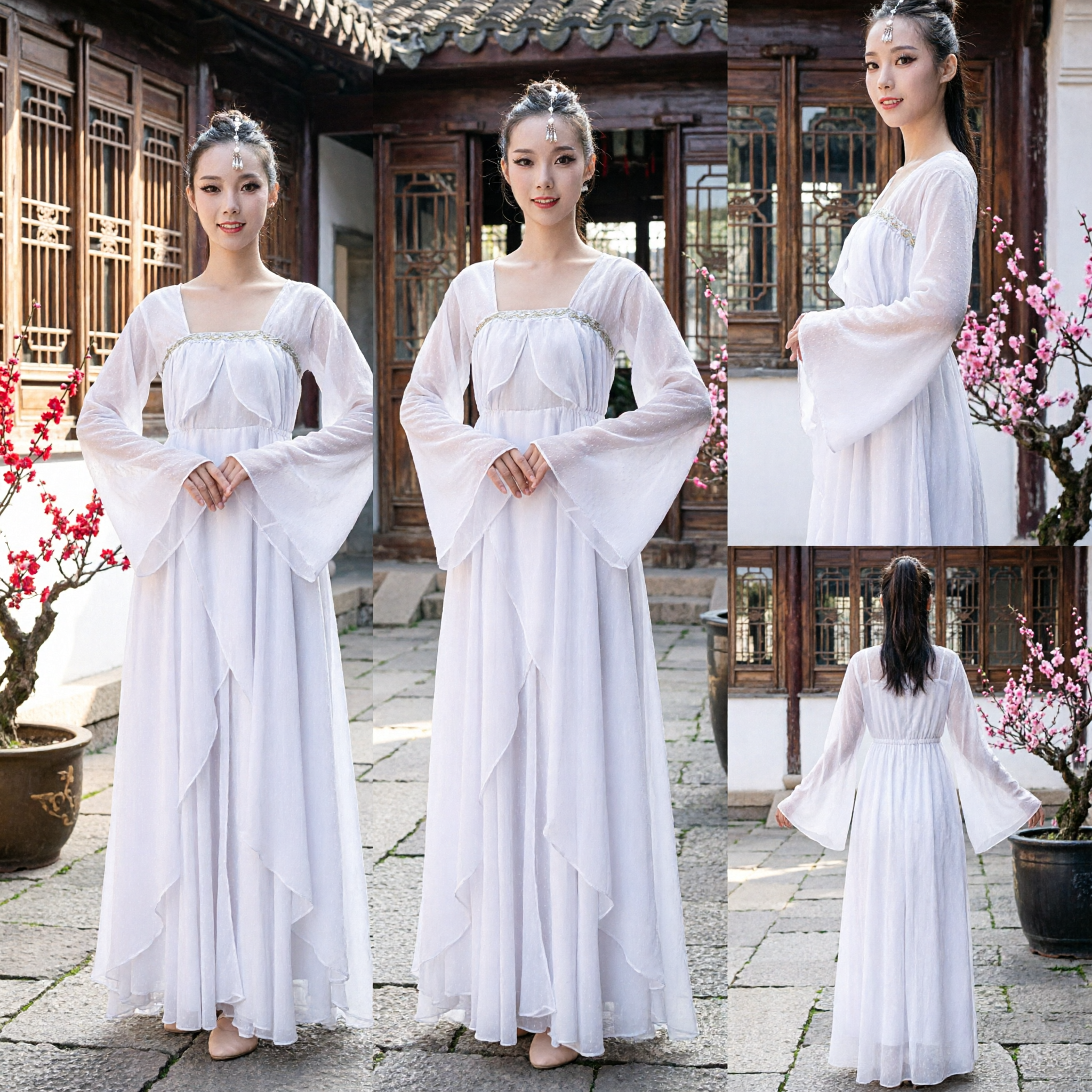 Elegant White Traditional Chinese Hanfu Dress Ancient Fairy Costume for Women Dance Performance - Asian Costume