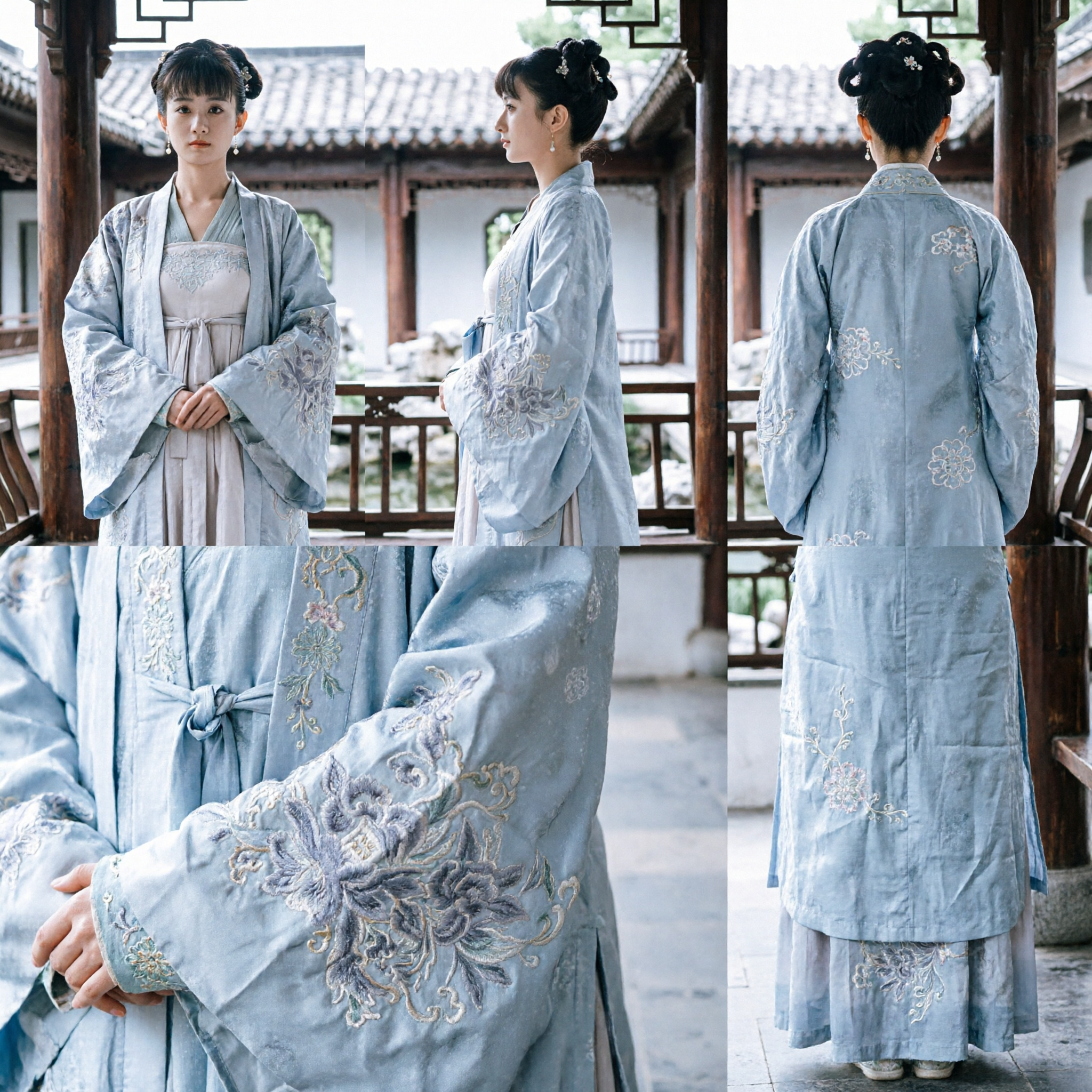 Elegant Light Blue Traditional Chinese Hanfu Ancient Costume Song Dynasty Style Embroidered Robe for Women Historical Cosplay - Asian Costume