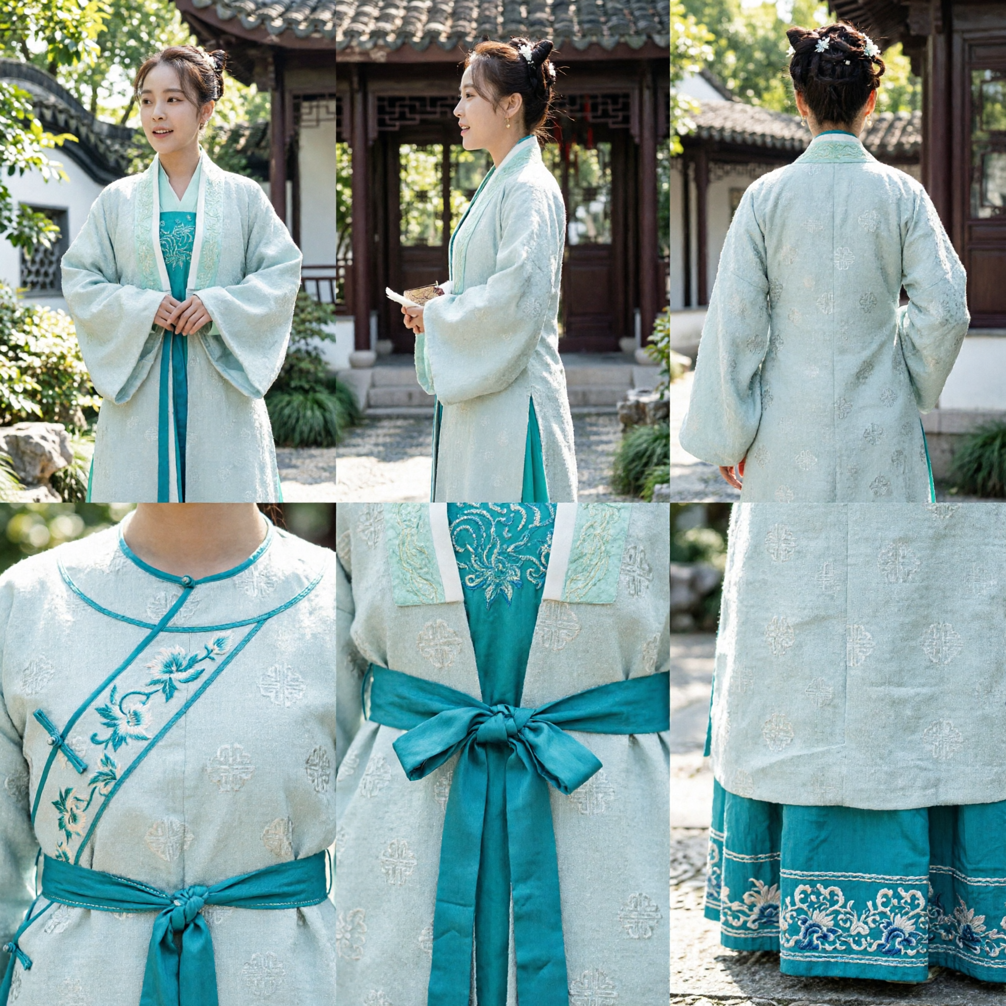 Ancient Chinese Hanfu Traditional Costume Women Light Blue Robe Ming Dynasty Style Cosplay Outfit - Asian Costume
