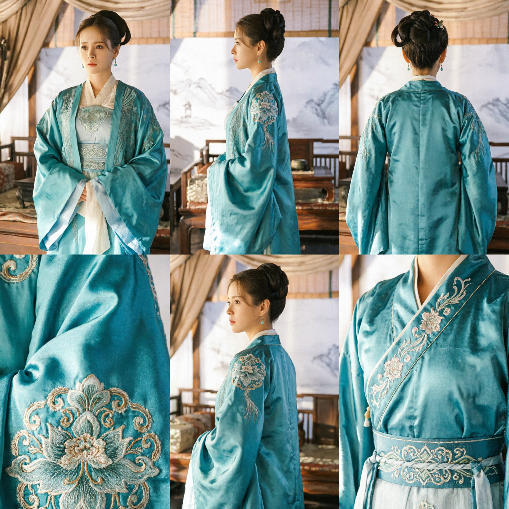 Women's Traditional Chinese Hanfu Costume Teal Green Embroidered Robe Ancient Historical Dress for Cosplay - Asian Costume
