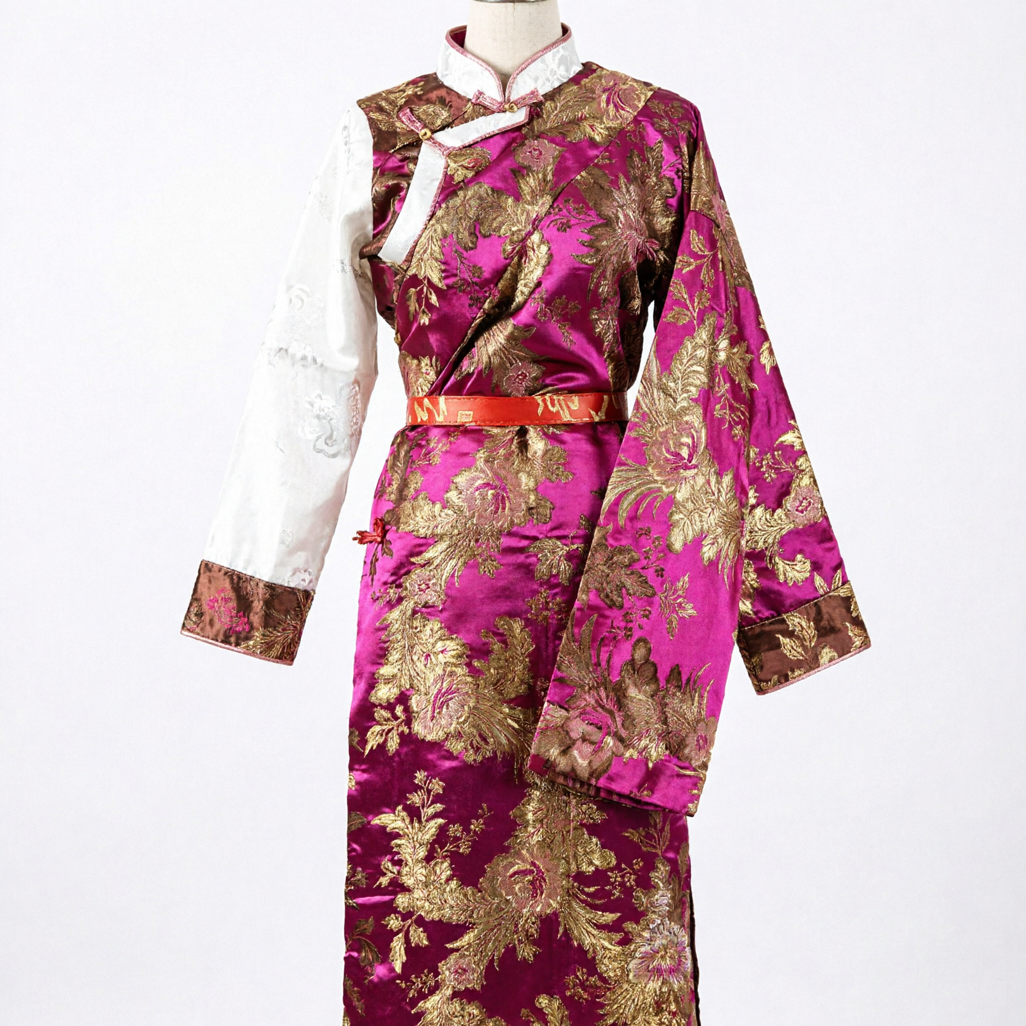 Vibrant Pink Gold Brocade Traditional Chinese Robe Ethnic Stage Performance Costume for Women and Girls - Asian Costume