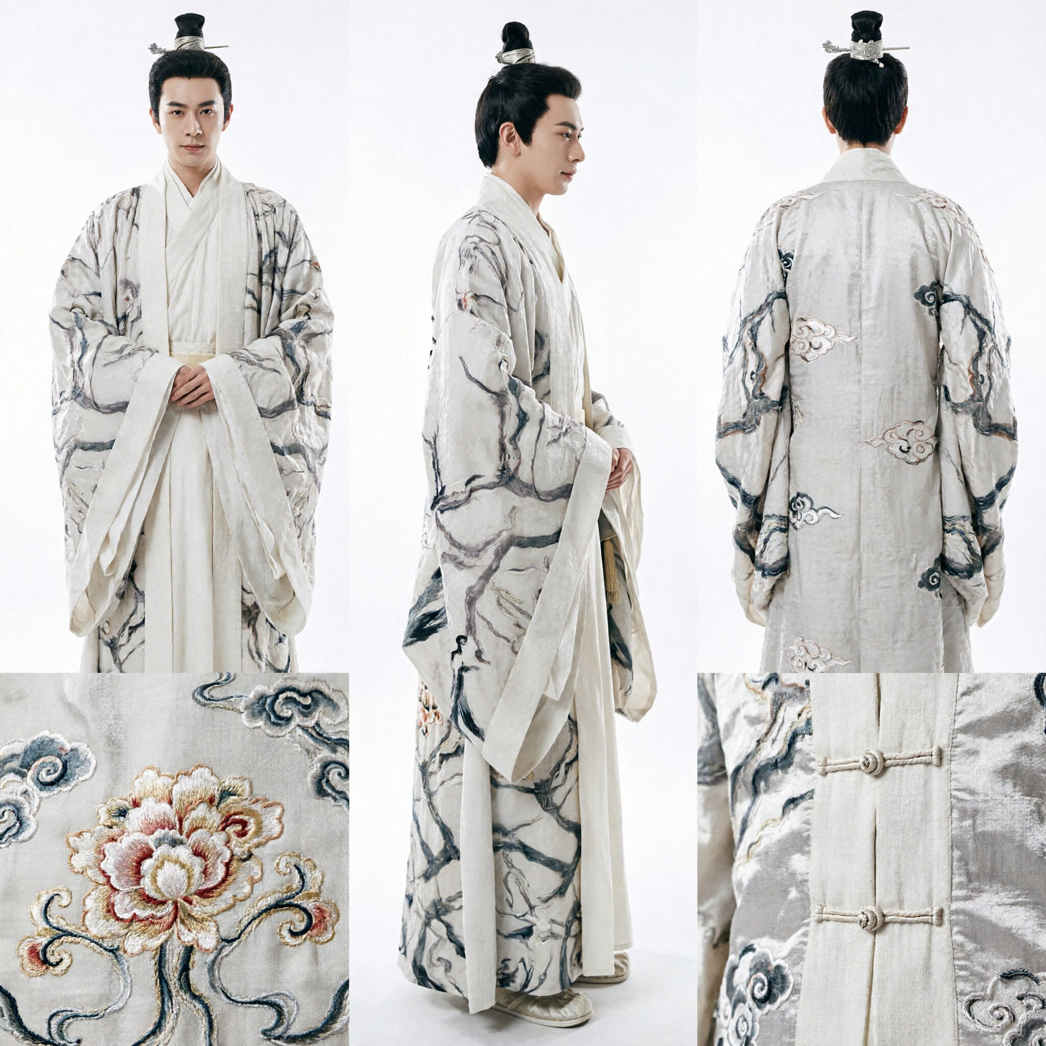 Men's Traditional Chinese Hanfu Costume Ancient Scholar Ink Wash Pattern Wide Sleeve Robe for Cosplay - Asian Costume