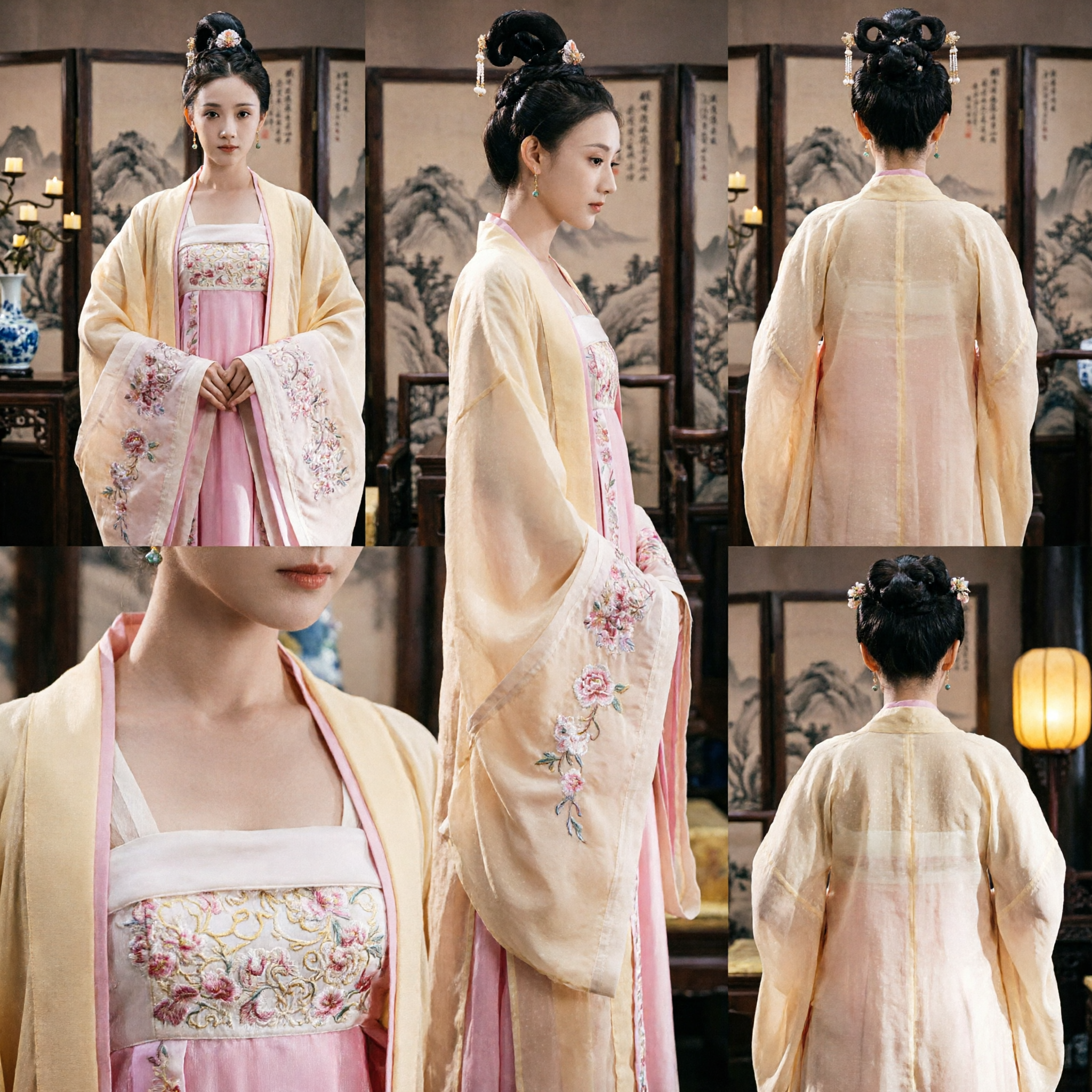 Elegant Chinese Hanfu Traditional Costume Ancient Tang Dynasty Palace Lady Pink Embroidered Dress for Women - Asian Costume