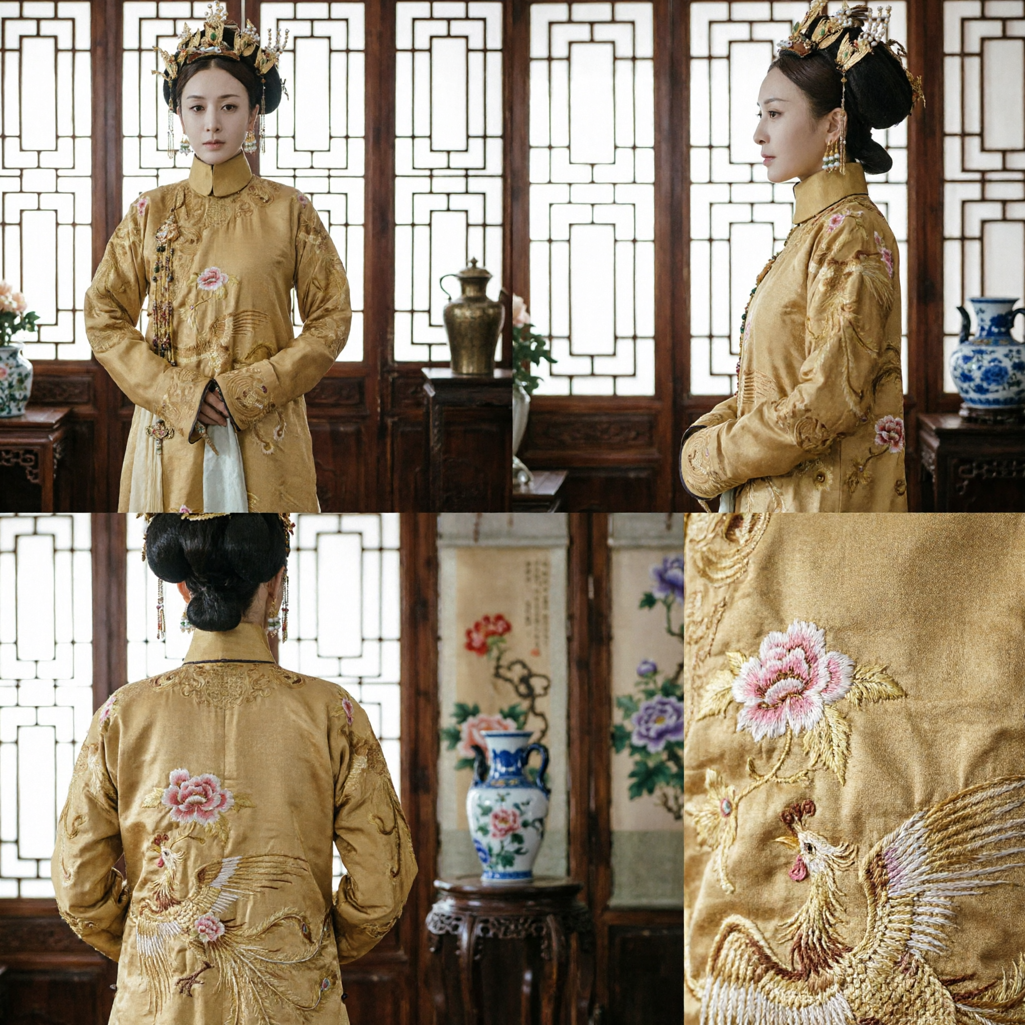 Qing Dynasty Palace Costume Golden Phoenix Embroidery Robe Traditional Chinese Historical Drama Cosplay Outfit for Women - Asian Costume