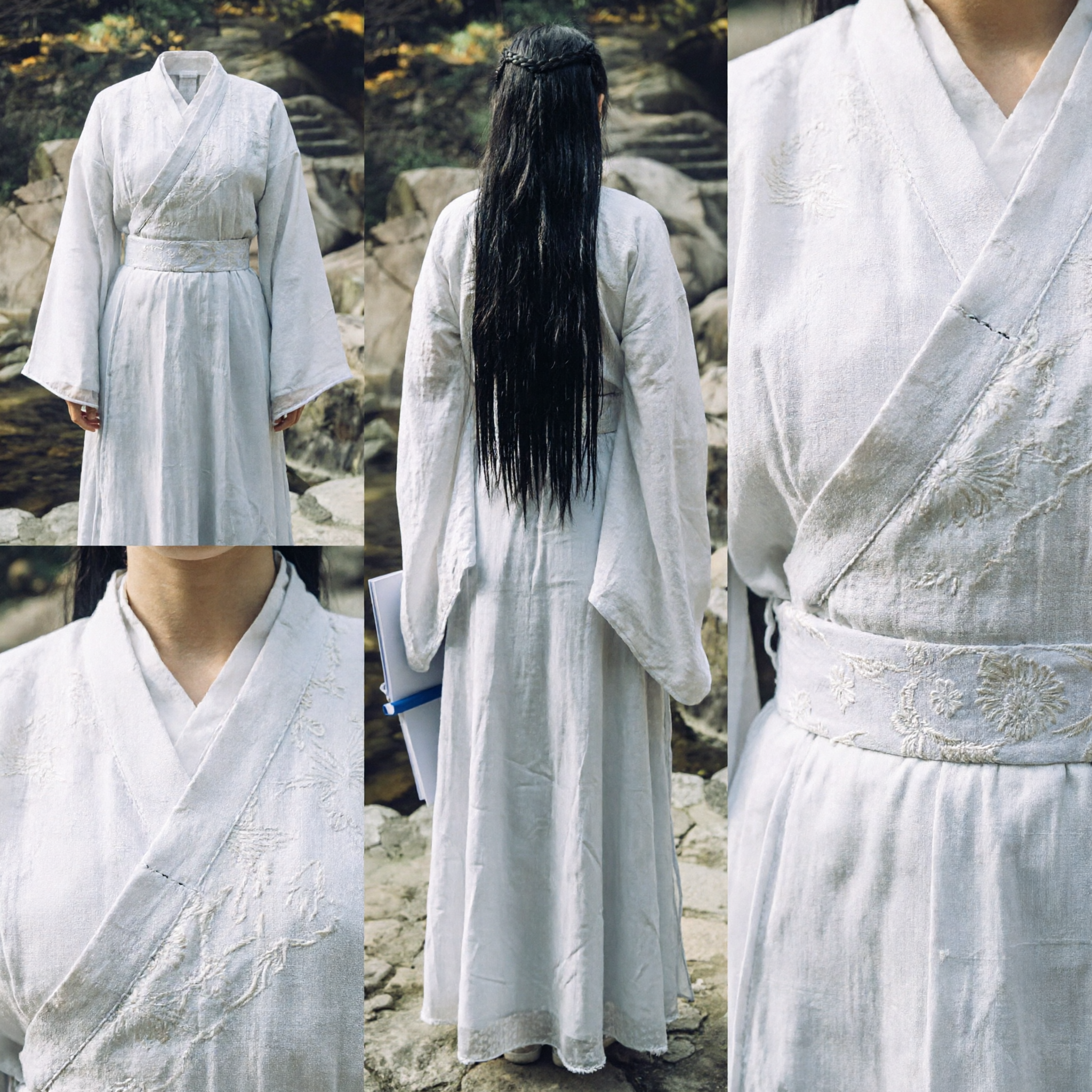 Elegant White Traditional Chinese Hanfu Cross-Collar Robe Ancient Costume for Women Cosplay and Photography - Asian Costume