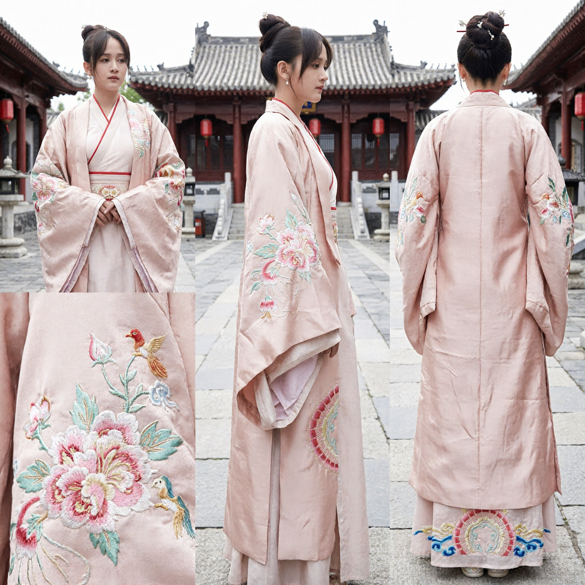 Traditional Chinese Ancient Princess Hanfu Pink Embroidered Robe Historical Drama Cosplay Costume Set for Women - Asian Costume