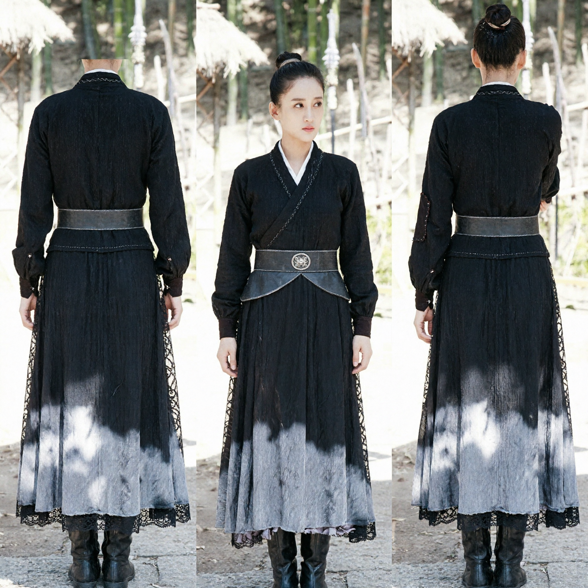 Traditional Chinese Ancient Knight Swordswoman Black Hanfu Costume for Women Wuxia Cosplay Archery Outfit - Asian Costume